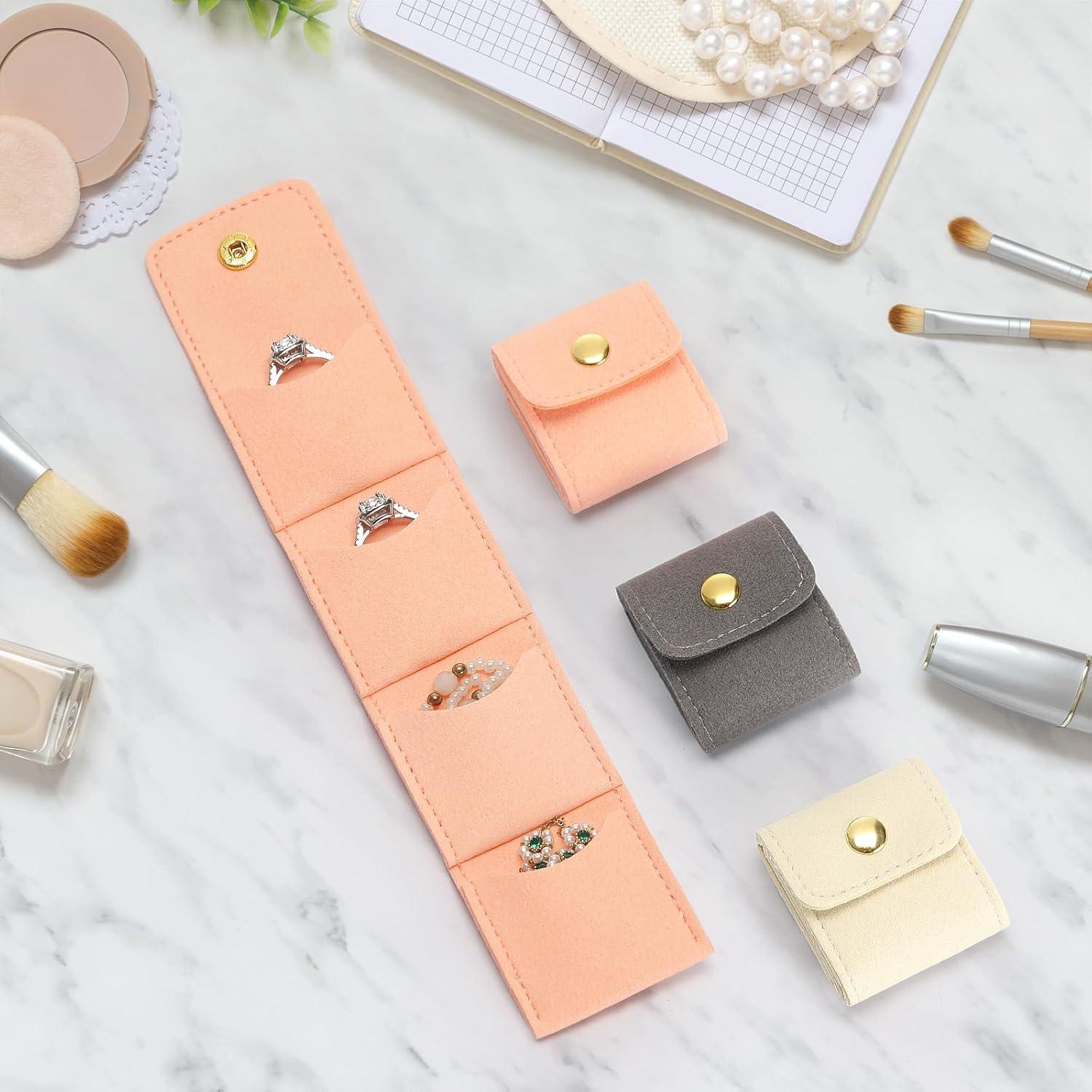 Organizador de Joyería de Viaje KUKUVR Rosa Plegable 4 Compartimentos