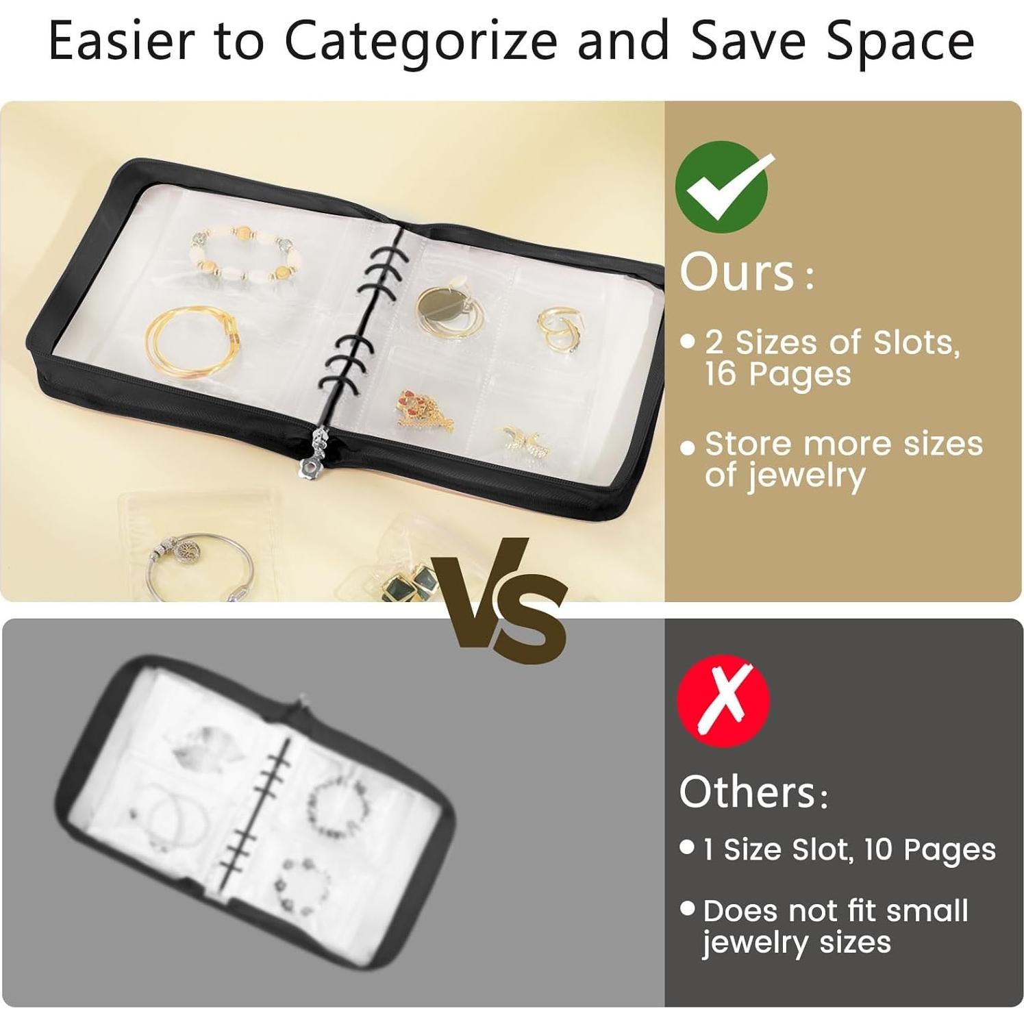 Organizador de Joyería de Viaje Emibele Negro 96 Compartimentos