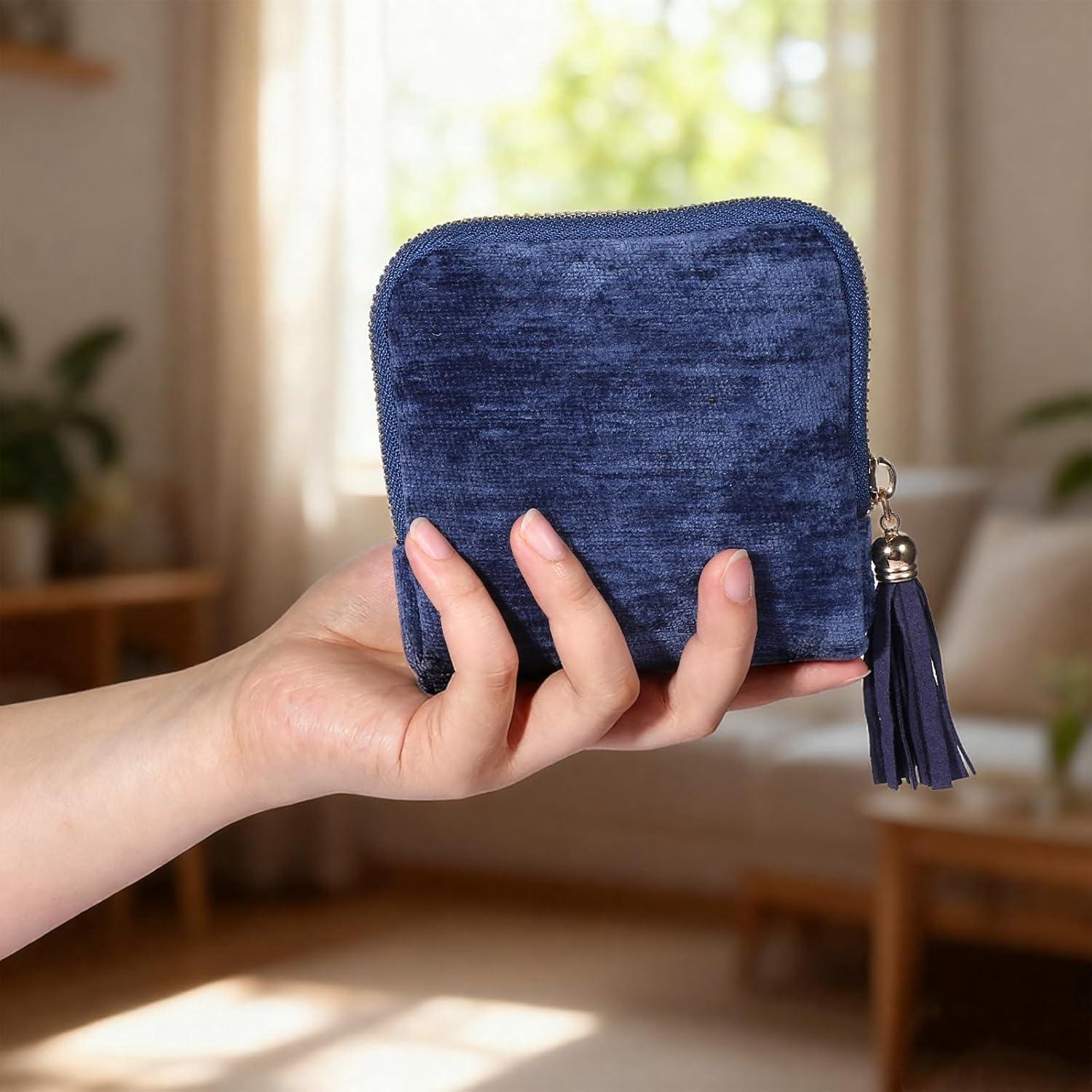 Estuche de Joyería de Viaje Qulkws Azul Terciopelo 13x11.4cm