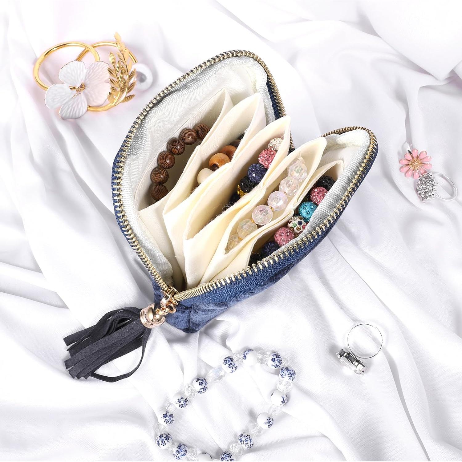 Estuche de Joyería de Viaje Qulkws Azul Terciopelo 13x11.4cm