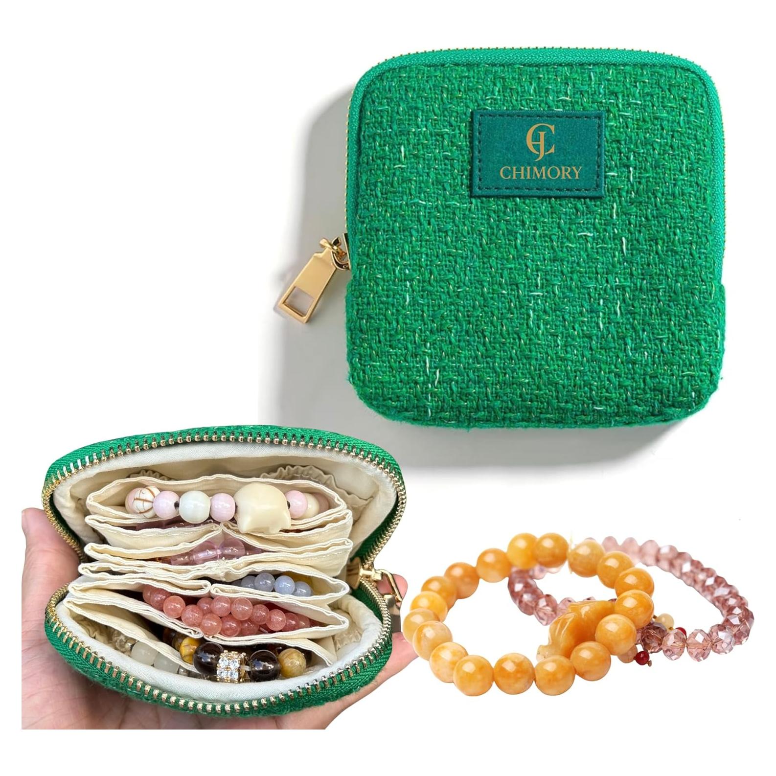 Estuche de Joyería de Viaje CHIMORY Verde Tweed 11.94x11.94 cm