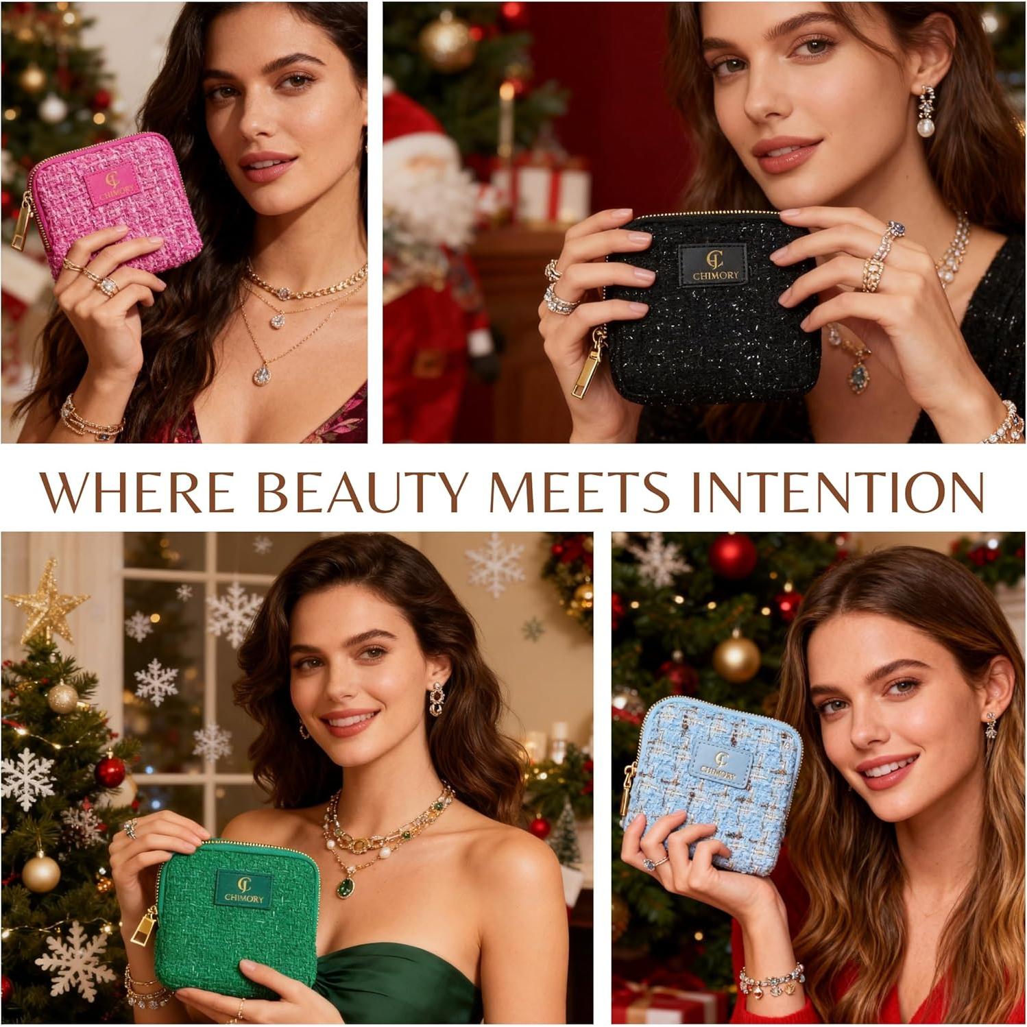 Estuche de Joyería de Viaje CHIMORY Verde Tweed 11.94x11.94 cm