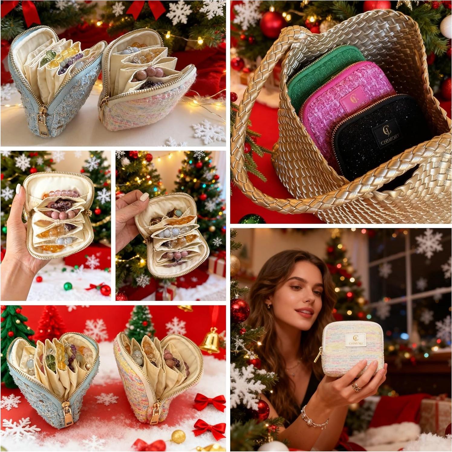 Estuche de Joyería de Viaje CHIMORY Verde Tweed 11.94x11.94 cm