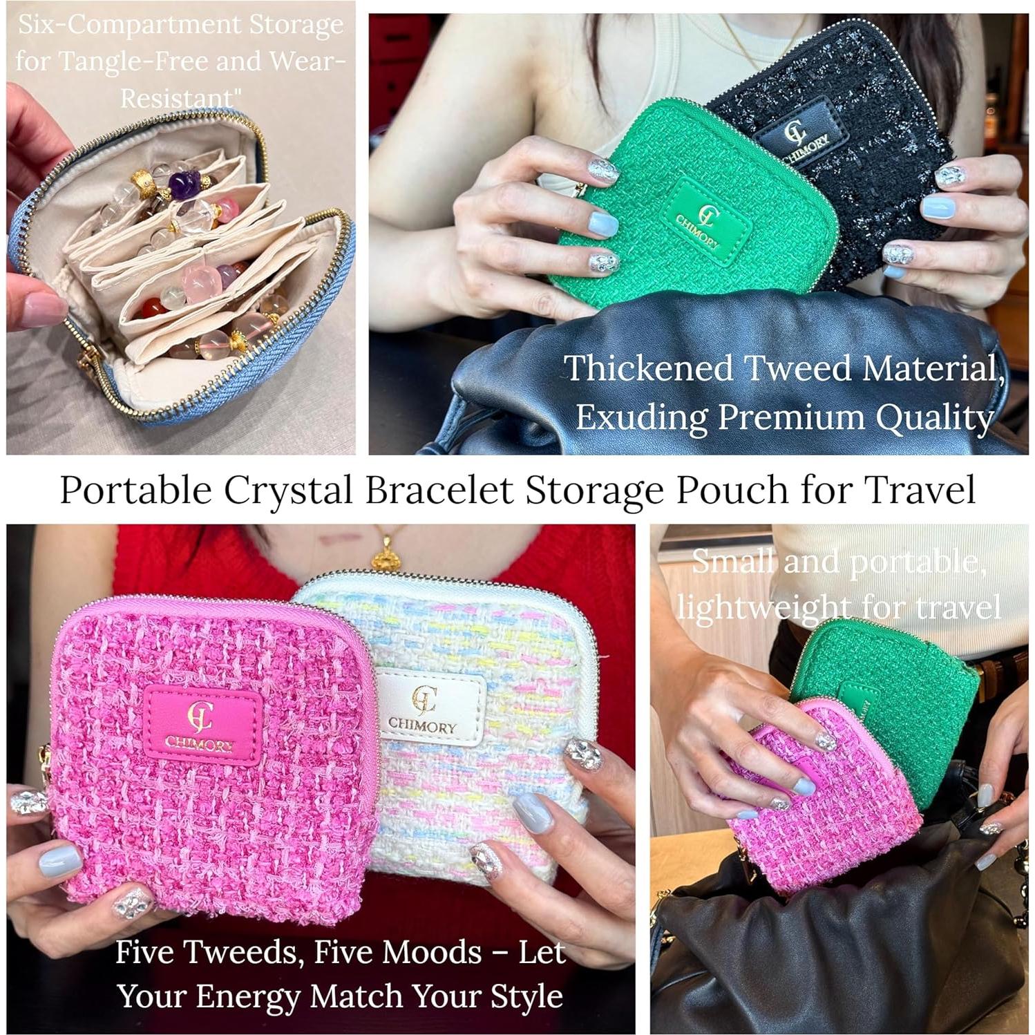 Estuche de Joyería de Viaje CHIMORY Verde Tweed 11.94x11.94 cm