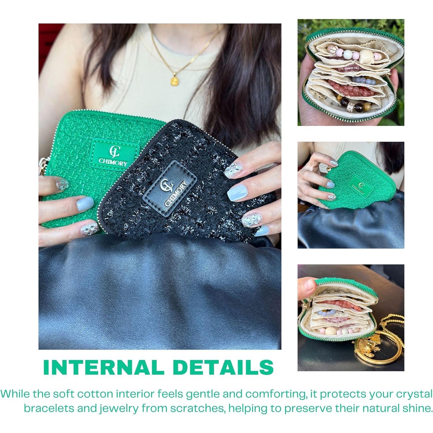 Estuche de Joyería de Viaje CHIMORY Verde Tweed 11.94x11.94 cm