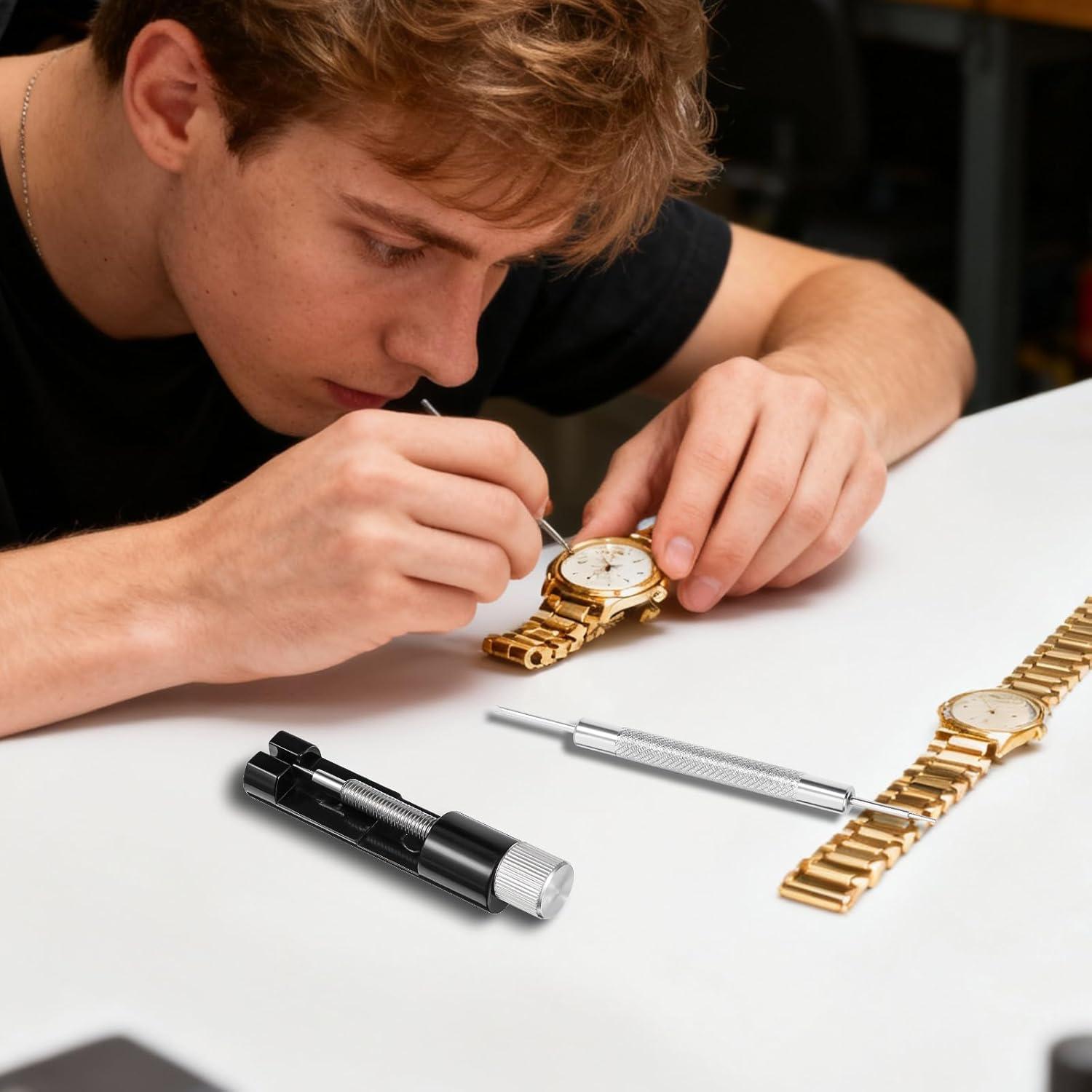 Watch Link Removal Kit & Watch Repair Kit with Watches Back Remover Tool, 10pcs Metal Strap Disassembly Tools, Carbon Steel & Stainless Steel, Black