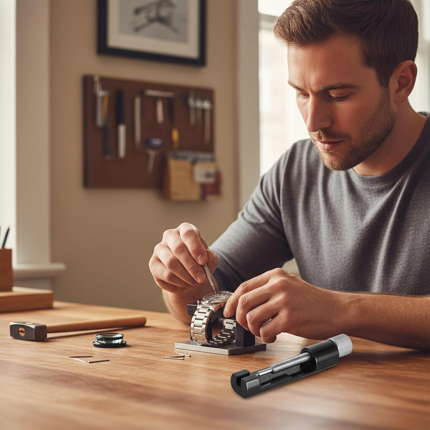 Watch Link Removal Kit & Watch Repair Kit with Watches Back Remover Tool, 10pcs Metal Strap Disassembly Tools, Carbon Steel & Stainless Steel, Black