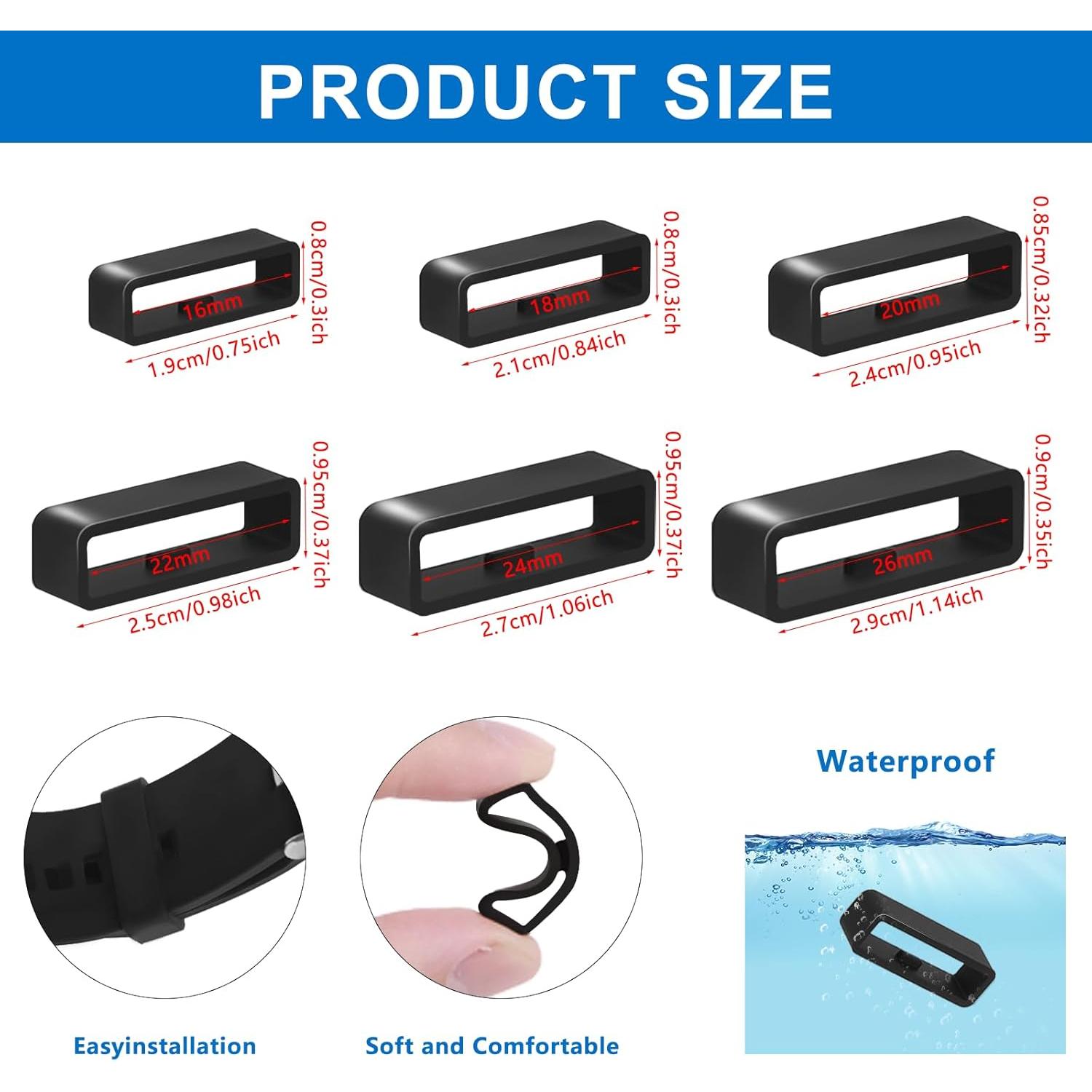 6 Sujetadores de Correa de Reloj Vnsuyo 16-26mm Silicona Negra