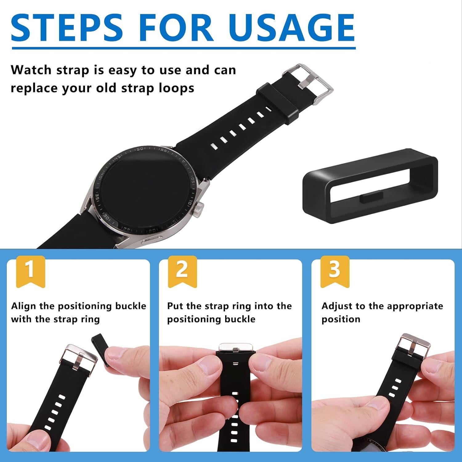 6 Sujetadores de Correa de Reloj Vnsuyo 16-26mm Silicona Negra