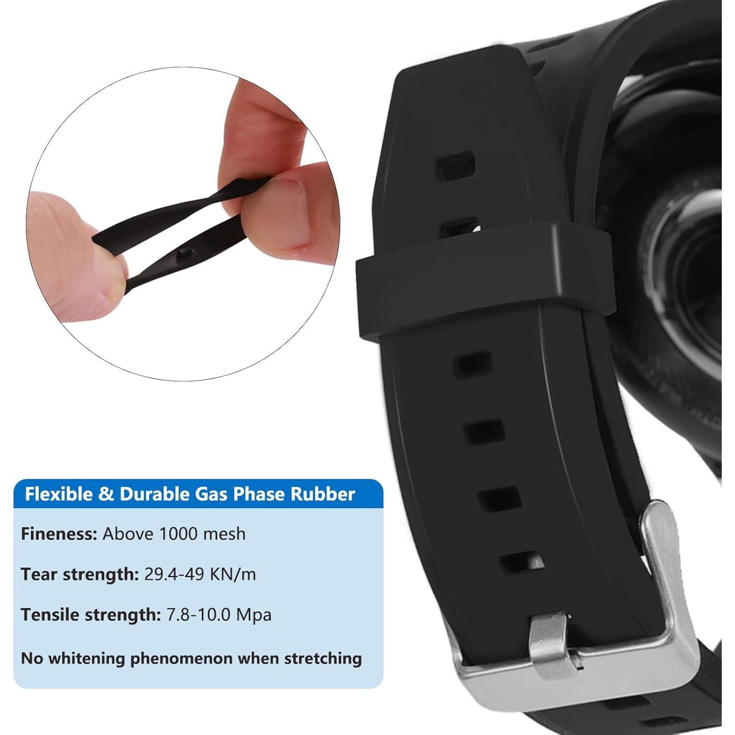 6 Sujetadores de Correa de Reloj Vnsuyo 16-26mm Silicona Negra