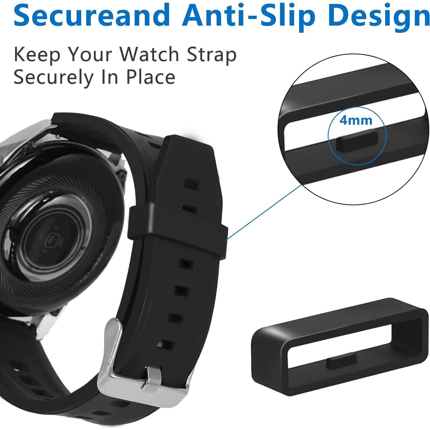 6 Sujetadores de Correa de Reloj Vnsuyo 16-26mm Silicona Negra
