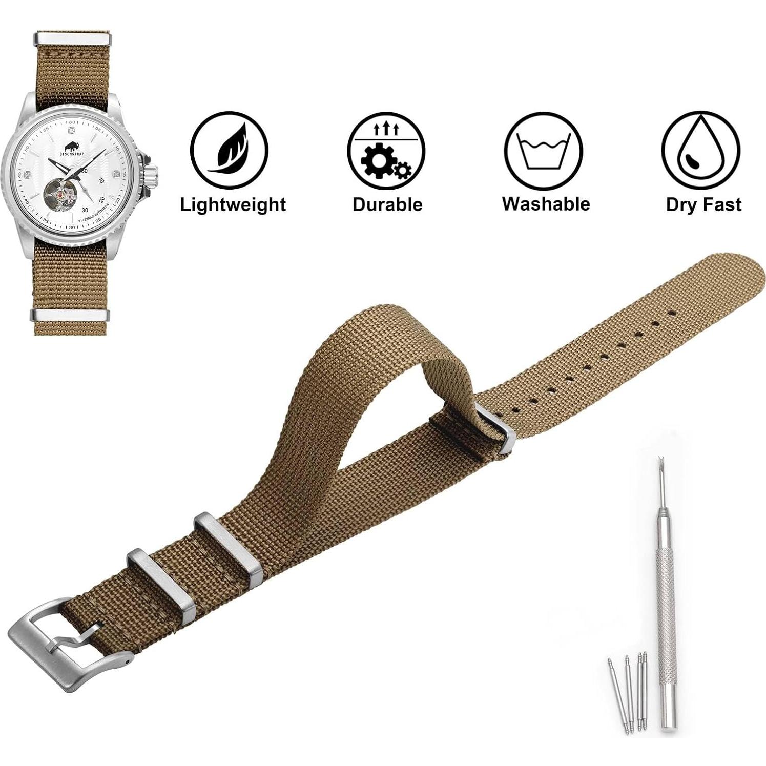 Correa de Reloj Nylon BISONSTRAP 18mm 20mm 22mm Militar