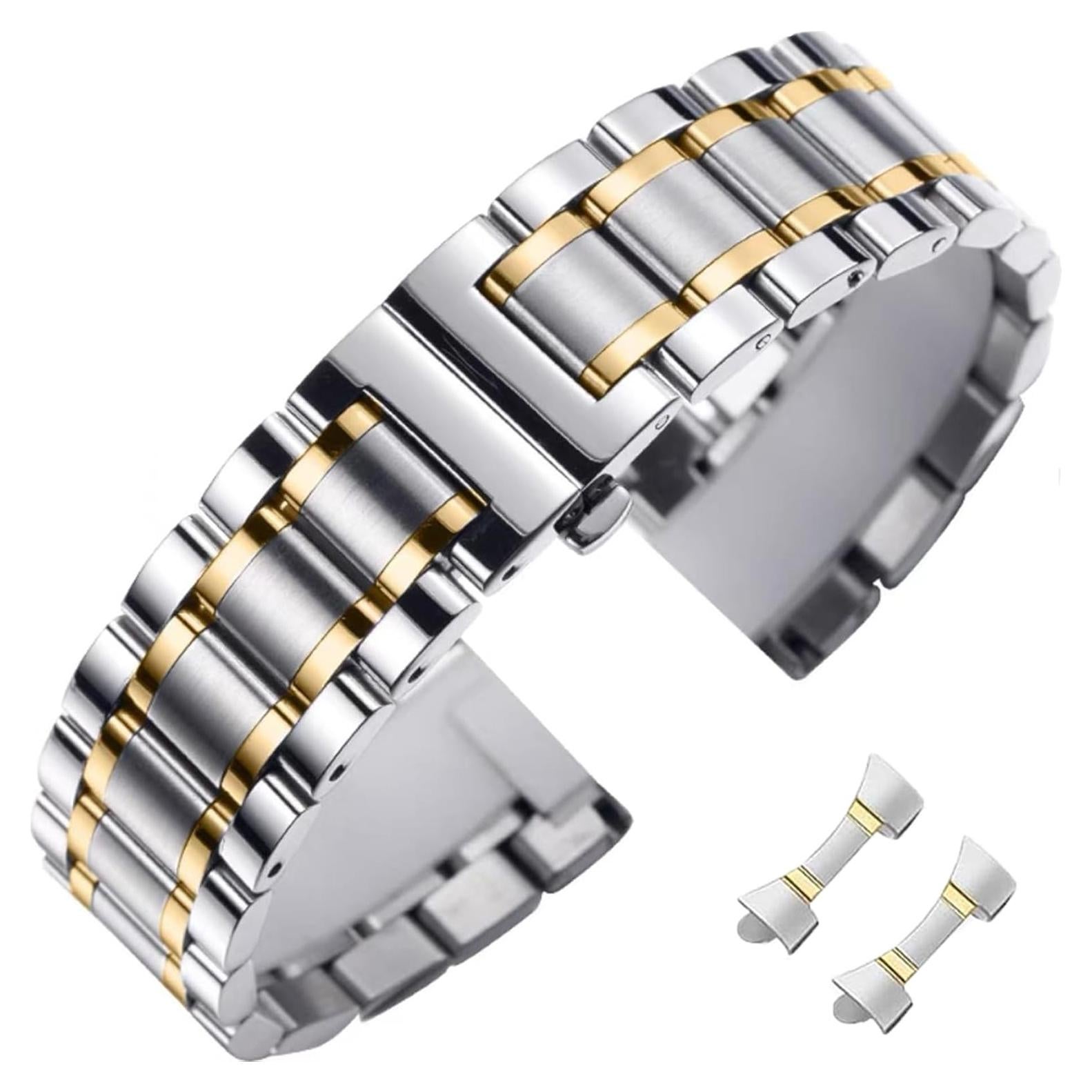 Correa de Reloj de Acero Inoxidable NIRUIXI 24mm Oro Plata