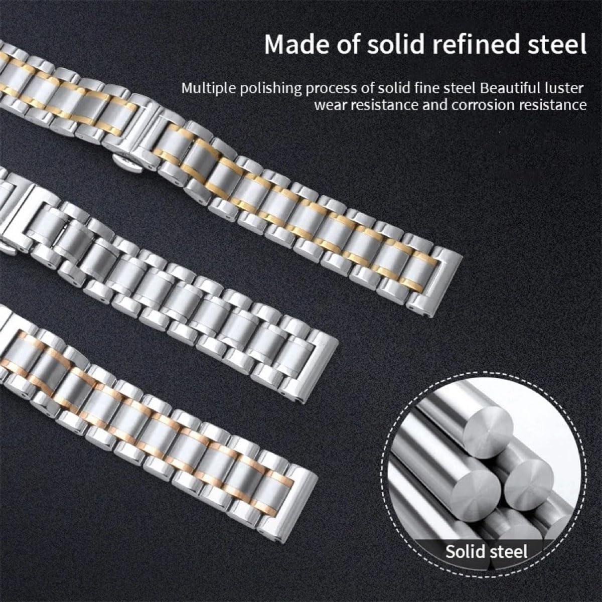 Correa de Reloj de Acero Inoxidable NIRUIXI 24mm Oro Plata