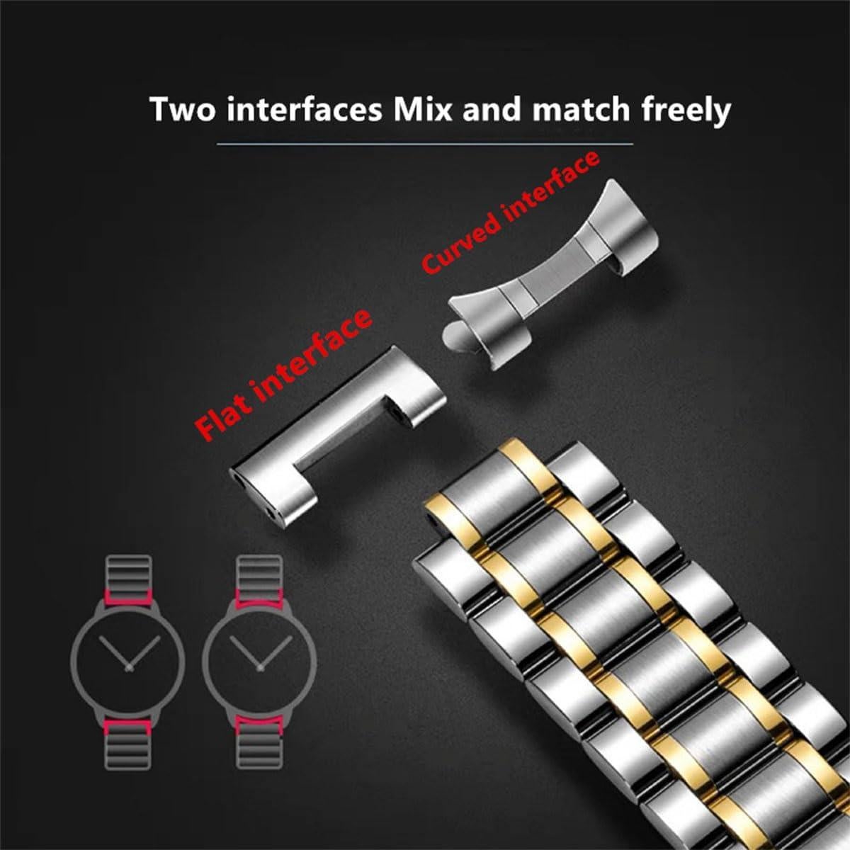 Correa de Reloj de Acero Inoxidable NIRUIXI 24mm Oro Plata