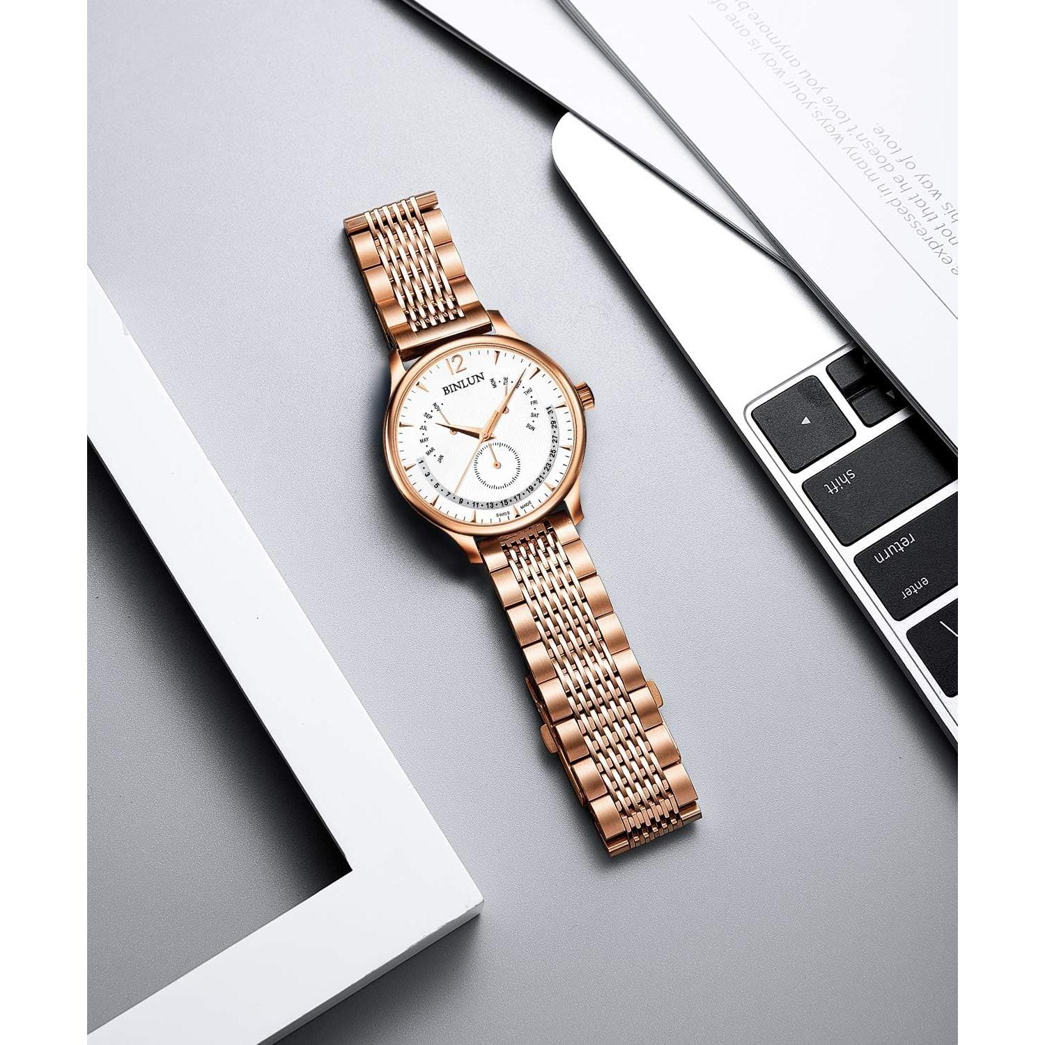 Correa de Reloj de Acero Inoxidable BINLUN 21mm Oro Rosado