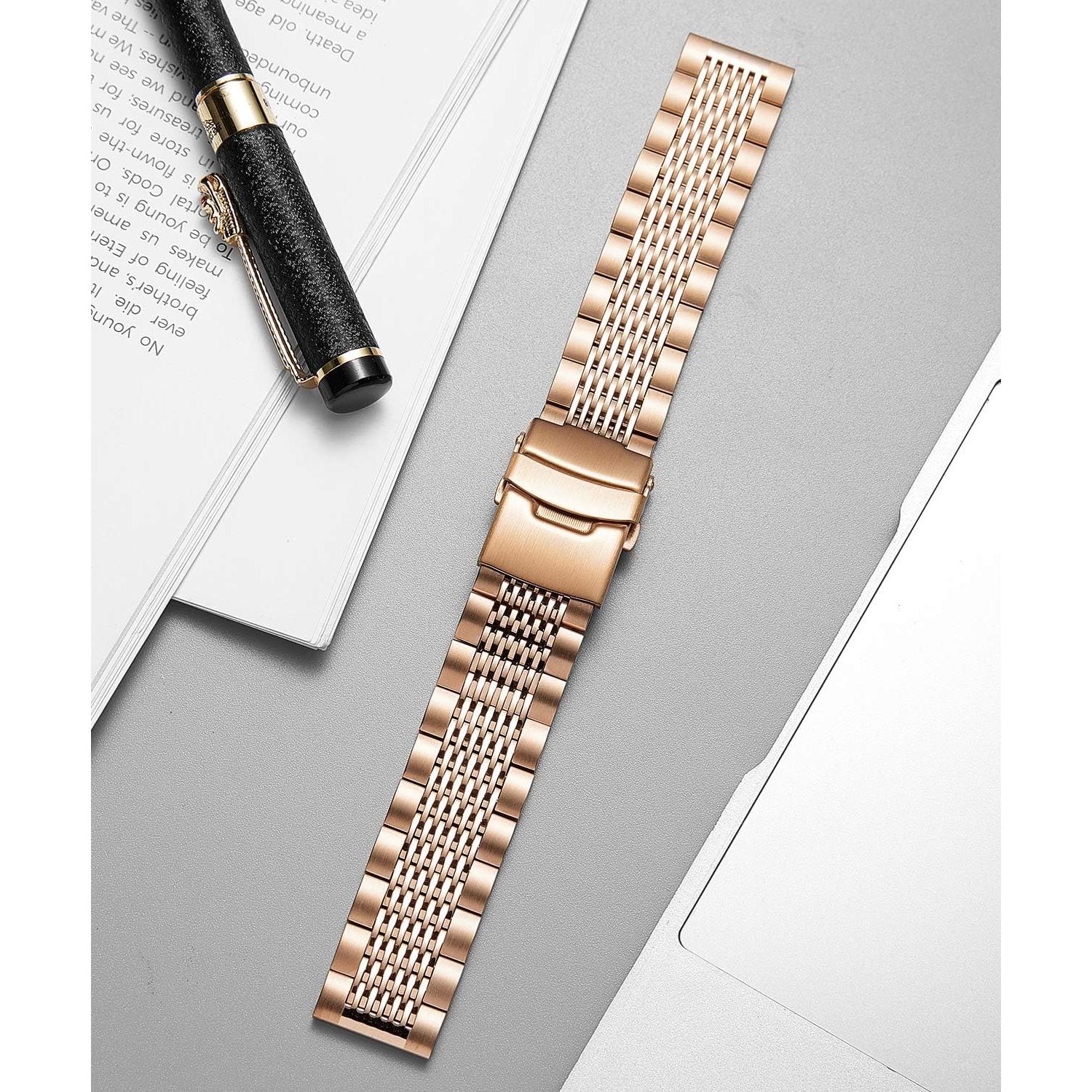 Correa de Reloj de Acero Inoxidable BINLUN 21mm Oro Rosado