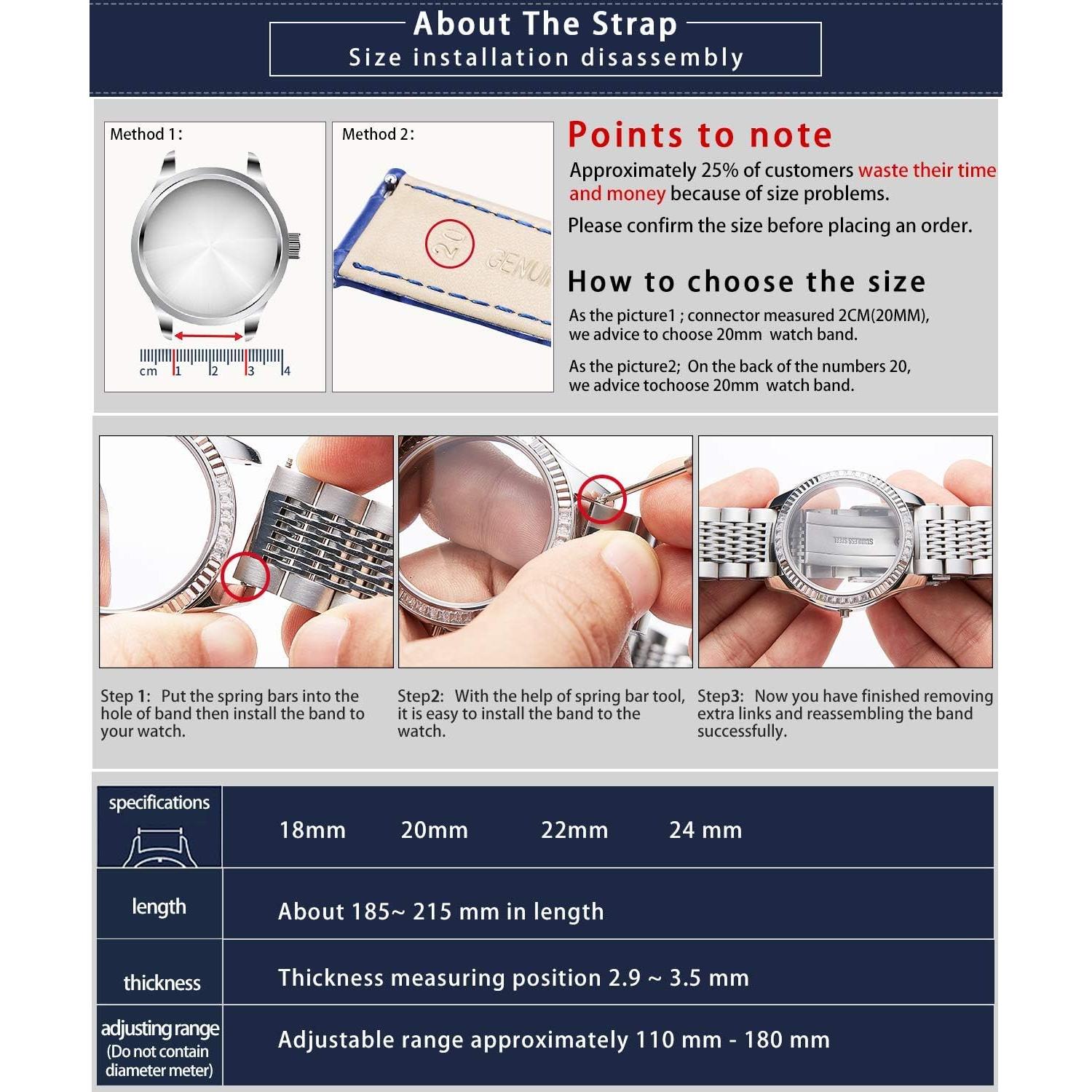 Correa de Reloj de Acero Inoxidable BINLUN 21mm Oro Rosado