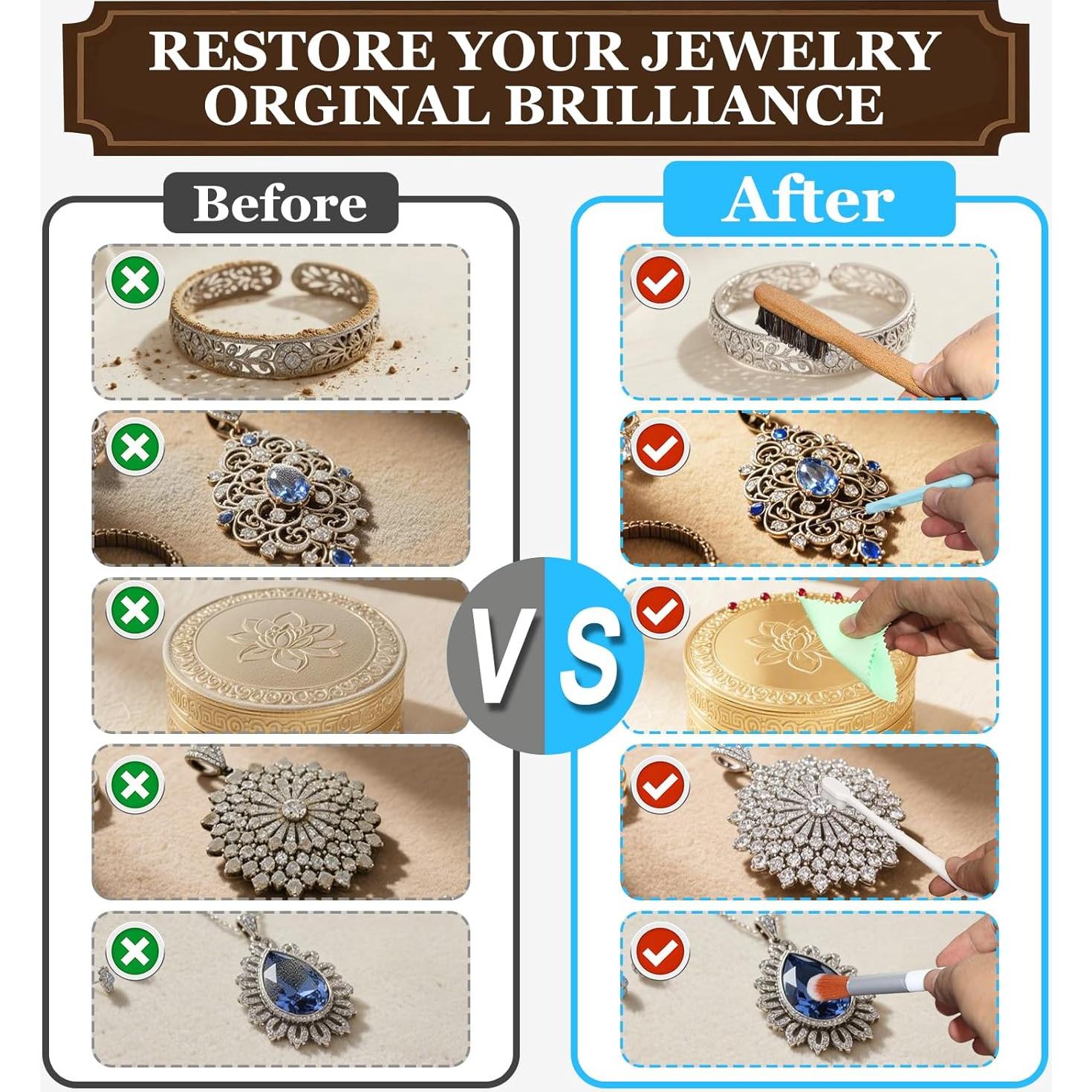 Kit de Limpieza de Joyería 20 Piezas - Cepillos y Paños