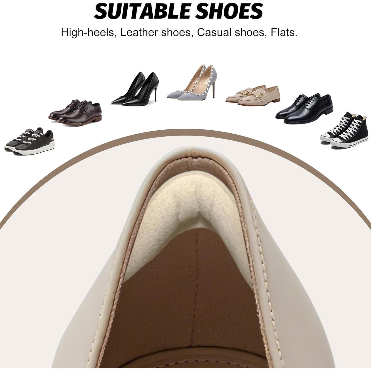 Almohadillas para Talones Ouzorp - 4 Pares Ajustables Melocotón y Negro