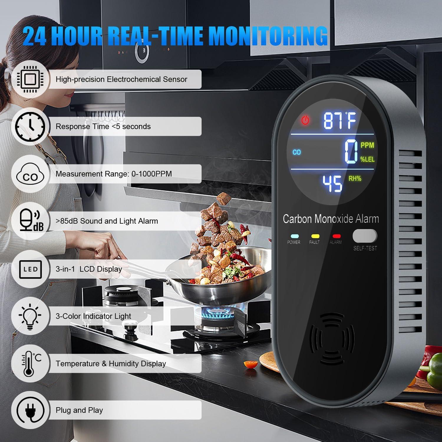 Detector de Monóxido de Carbono WESHLGD Enchufable 3 en 1