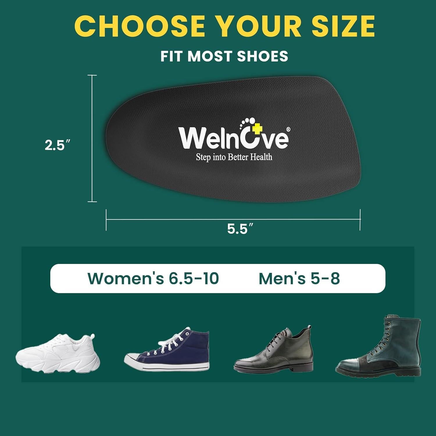 Inserts para Talón Welnove 3/4 Gel Antideslizantes 6.5-10