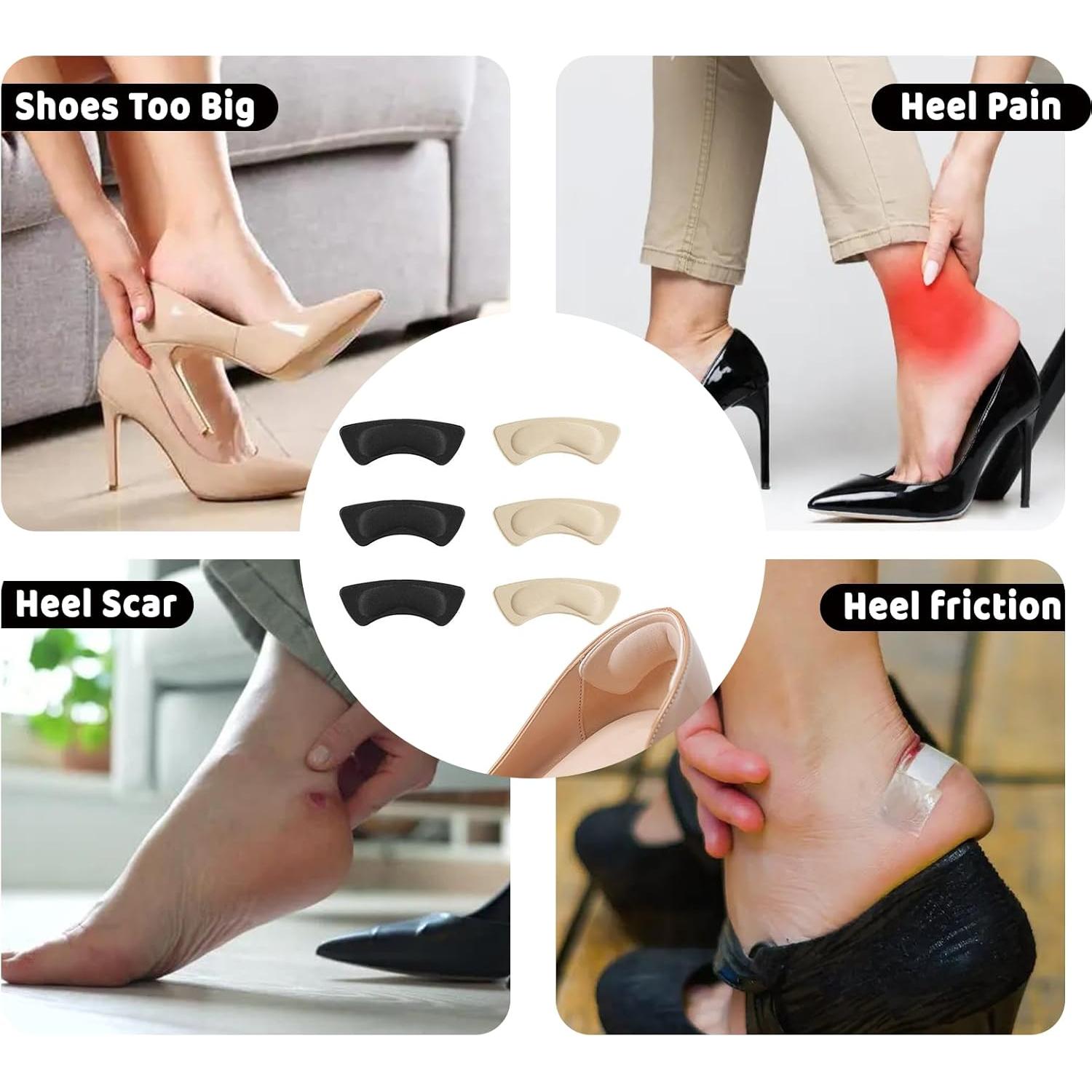 Heel Pads for Shoes Women,6 Pairs Heel Grips for Womens Shoes Inserts for Women Shoes Liners(Black Nude)