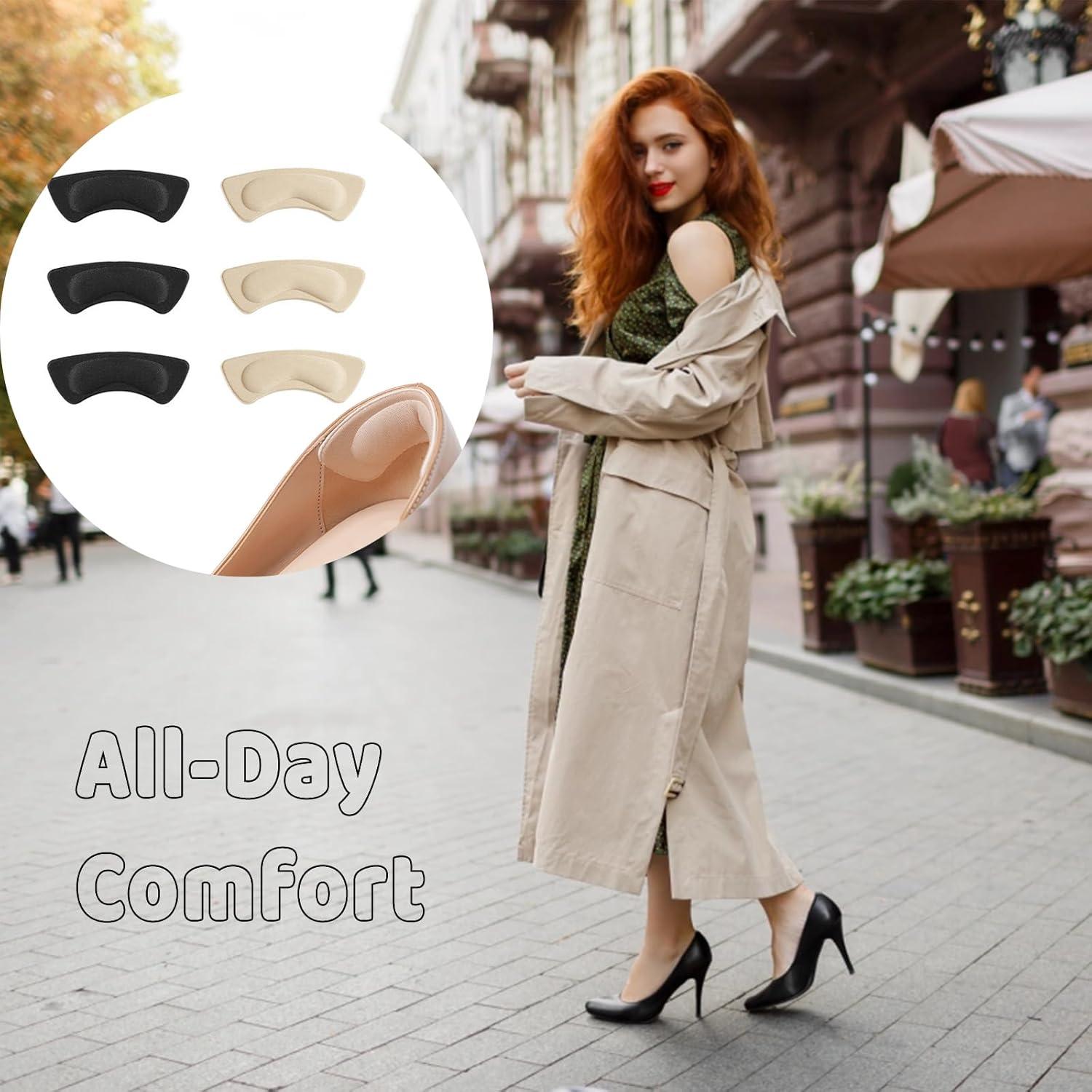 Heel Pads for Shoes Women,6 Pairs Heel Grips for Womens Shoes Inserts for Women Shoes Liners(Black Nude)
