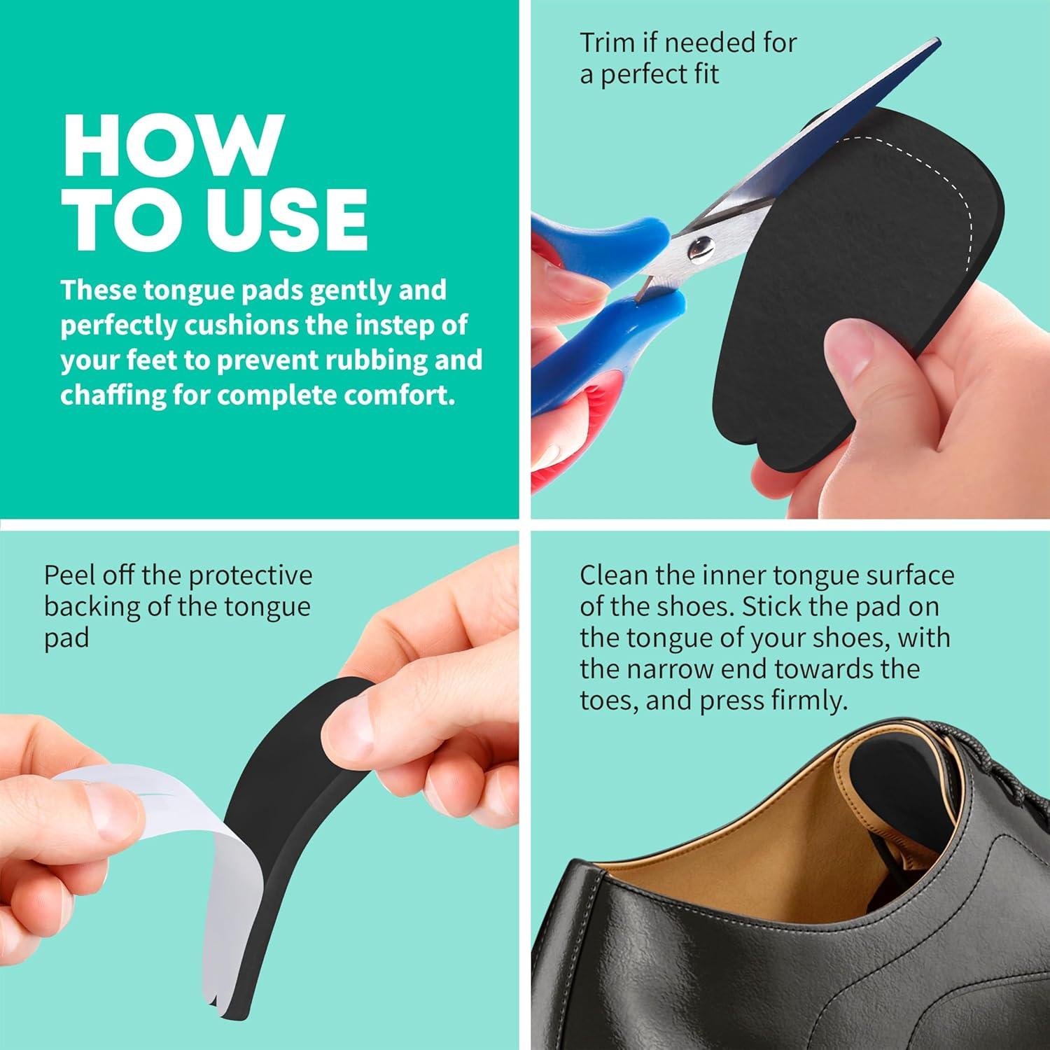 Almohadillas de Lengua Comfwalk - Fieltro Suave Negro, 3 Pares