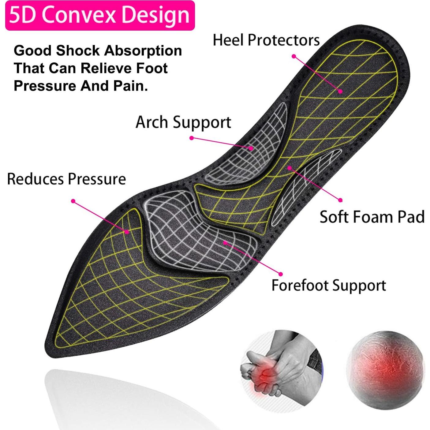 Plantillas para zapatos mujer Pnrskter 5D transpirables negras