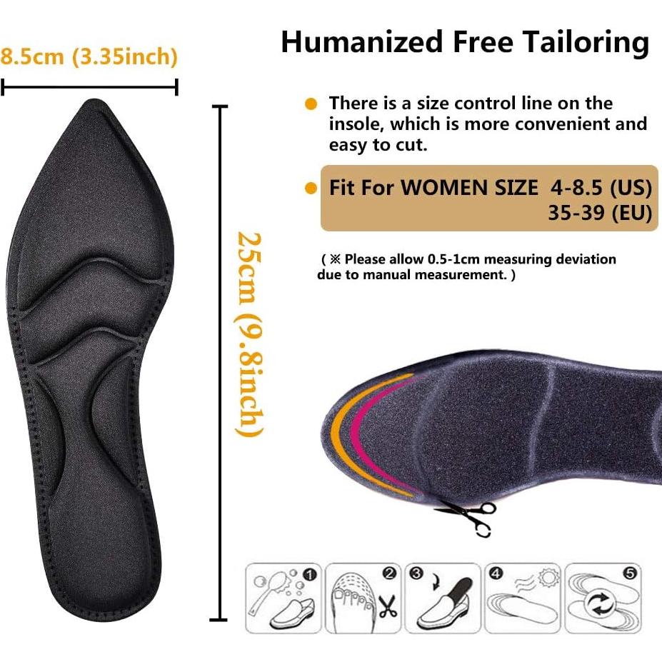 Plantillas para zapatos mujer Pnrskter 5D transpirables negras