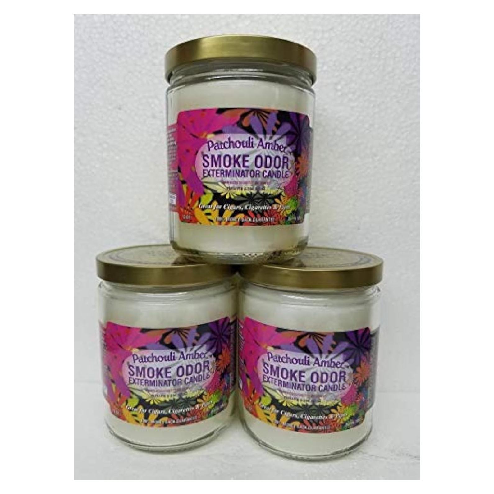Juego de 3 Velas Exterminador de Olores a Humo Pachulí Ámbar