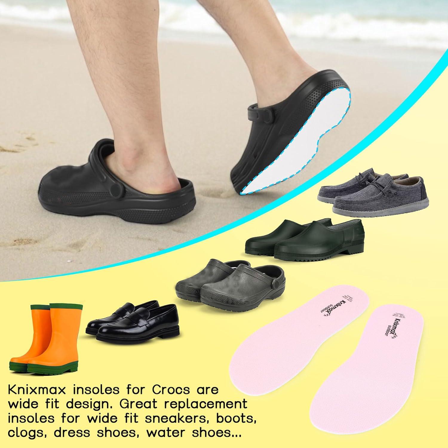 Plantillas Knixmax para Crocs - 2 Pares, Ajuste Ancho, 24-32cm