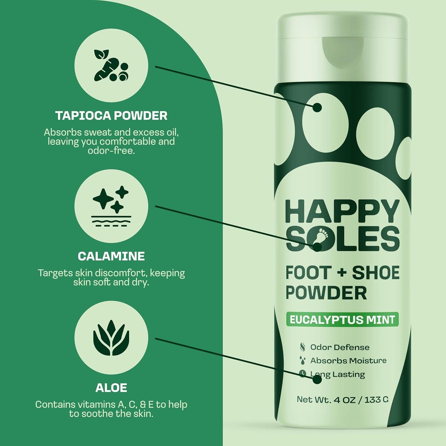 Polvo para pies Happy Soles Menta de Eucalipto 113g
