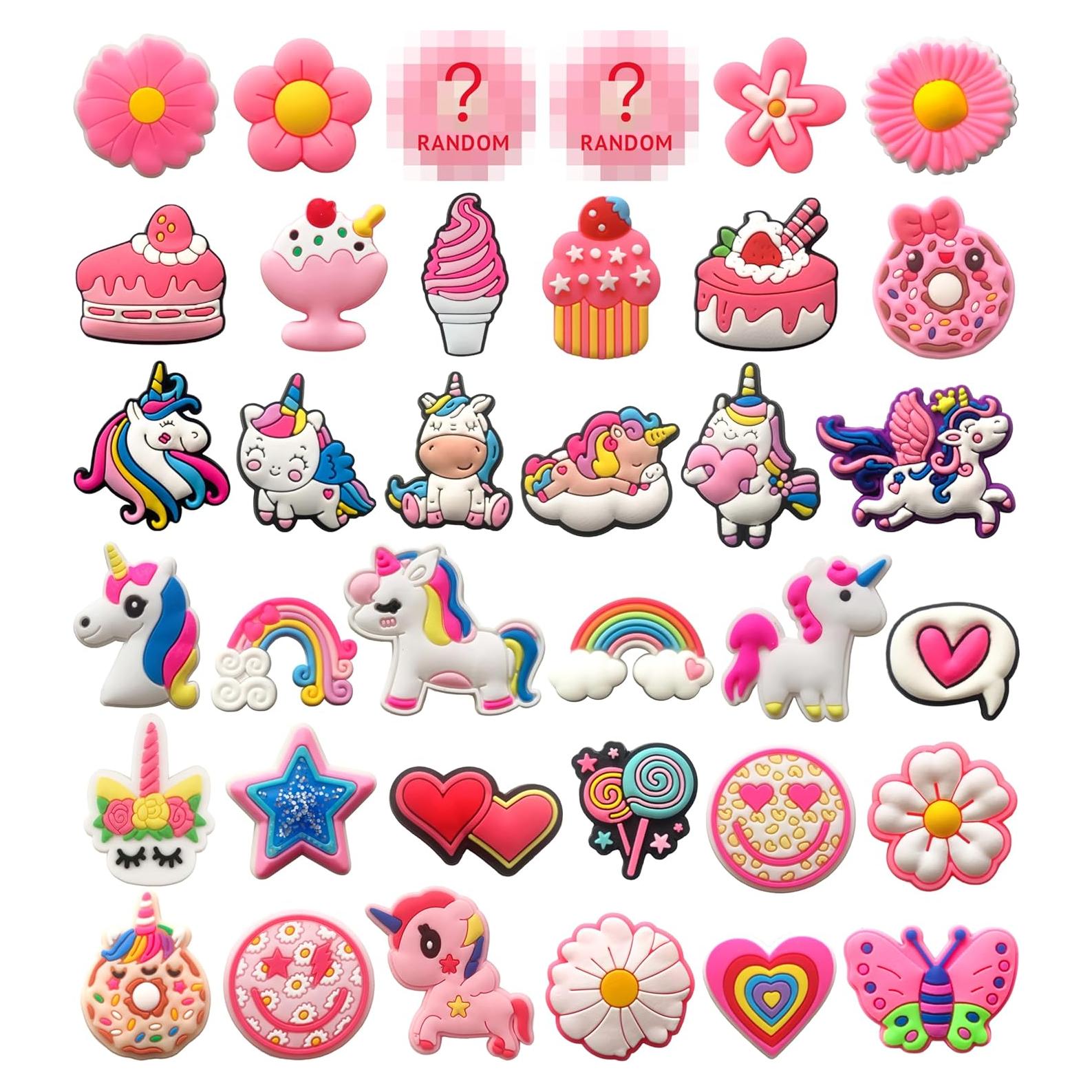 Encantos de Zapatos 36 PCS Flor Rosa Unicornio PVC para Niñas