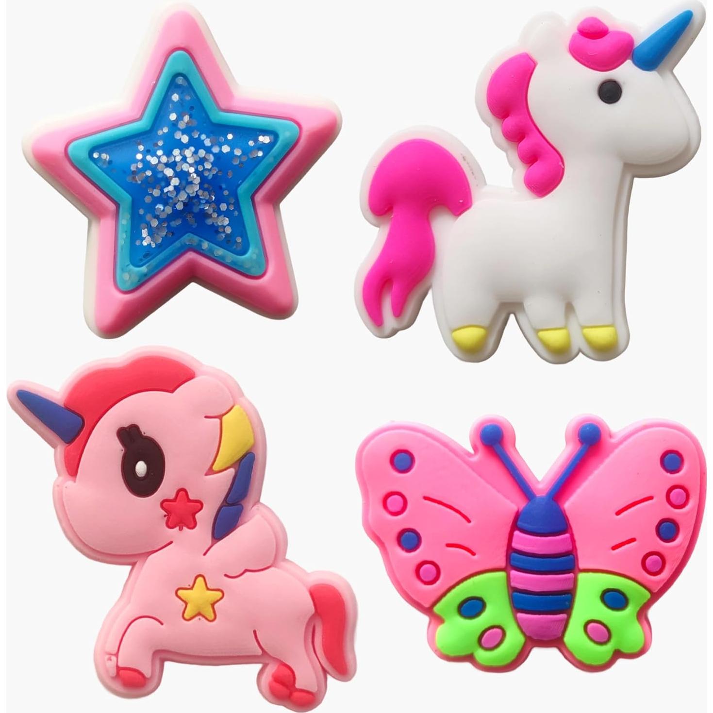 Encantos de Zapatos 36 PCS Flor Rosa Unicornio PVC para Niñas