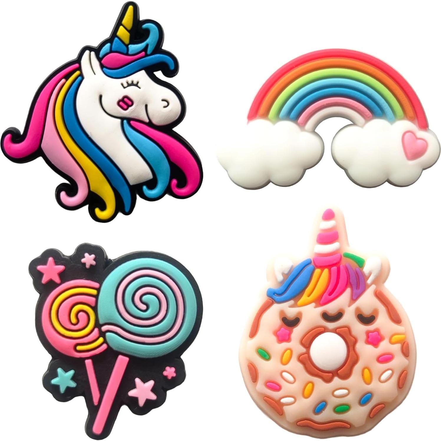 Encantos de Zapatos 36 PCS Flor Rosa Unicornio PVC para Niñas