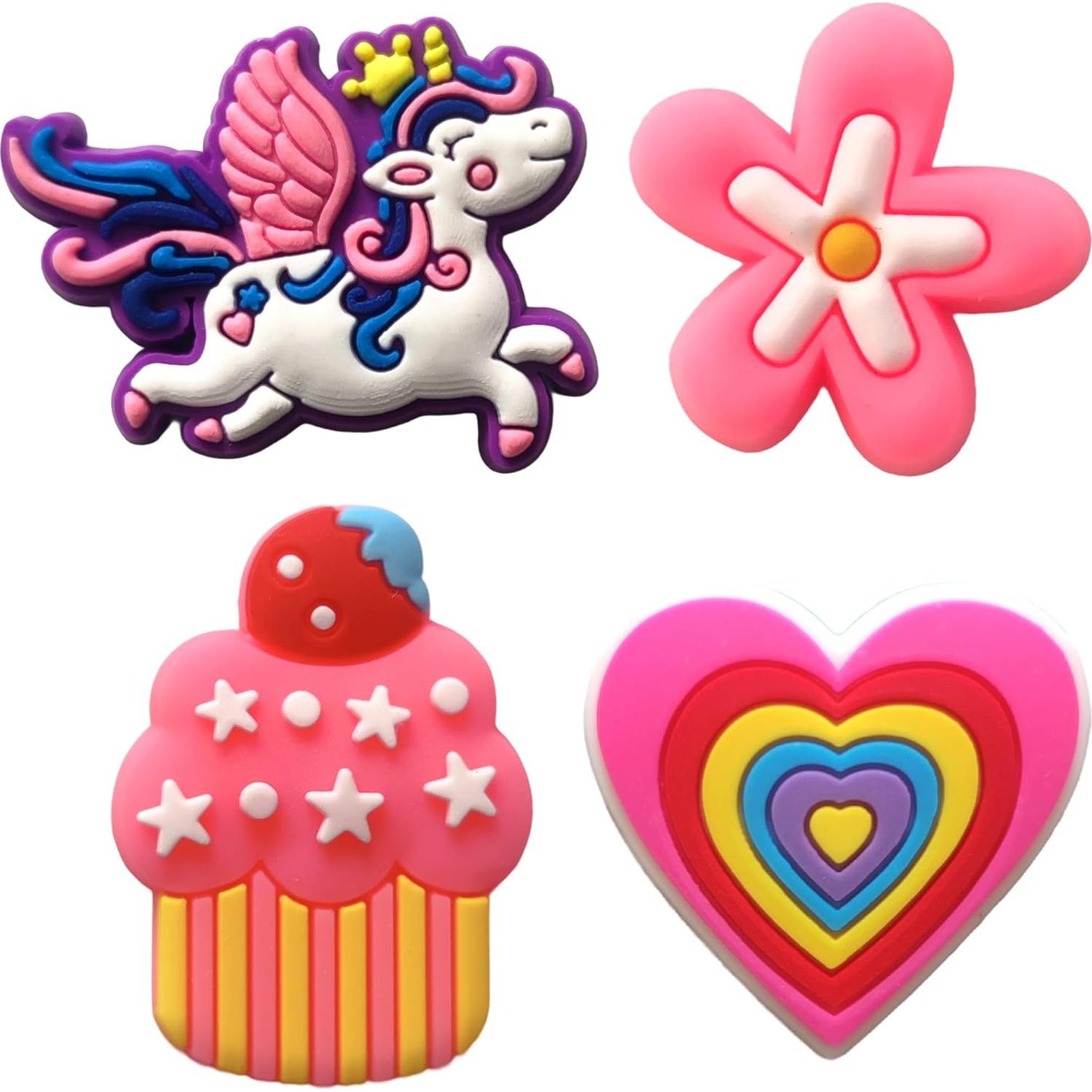 Encantos de Zapatos 36 PCS Flor Rosa Unicornio PVC para Niñas