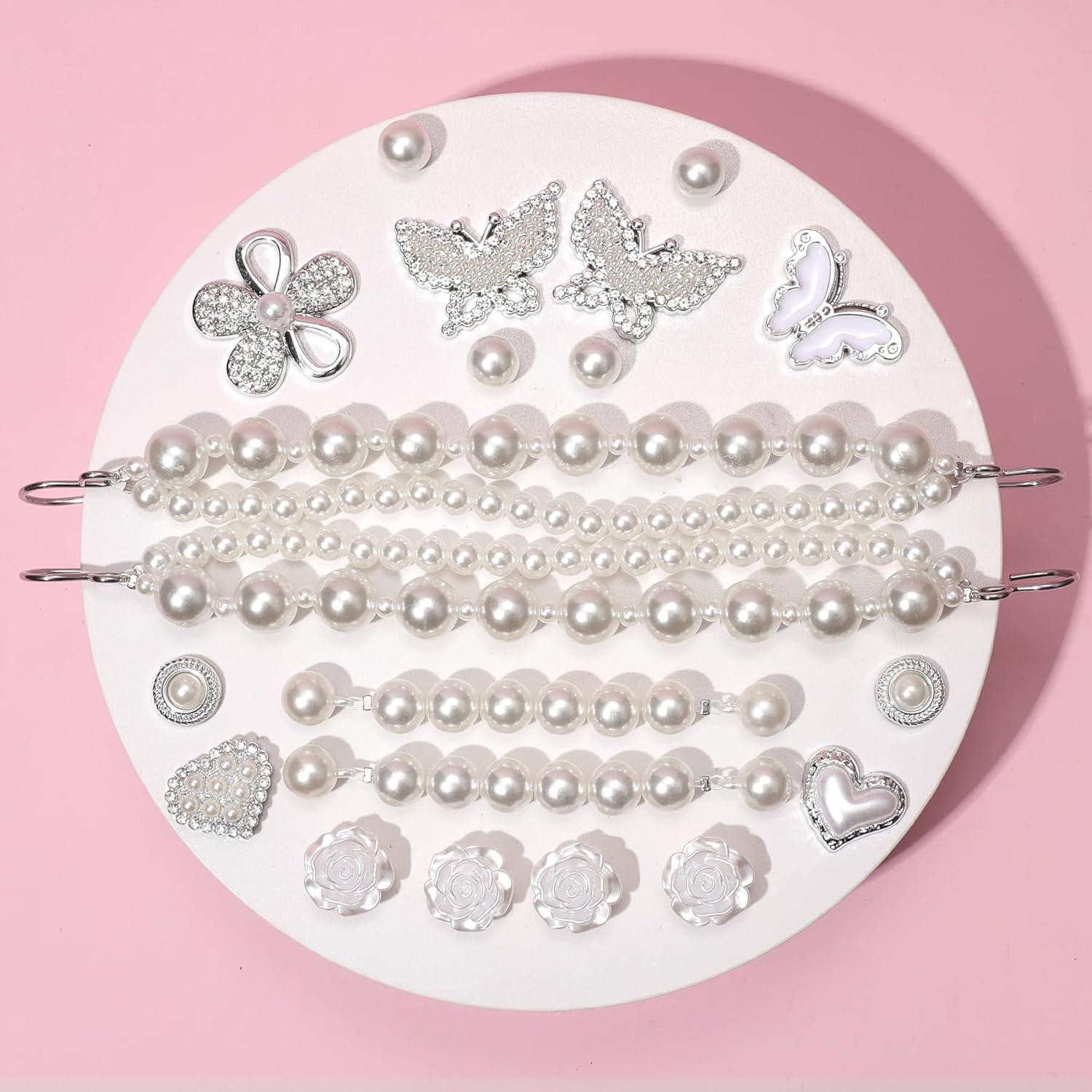 Cadena de Zapato Brillante para Mujeres con 20 Charms de Perlas