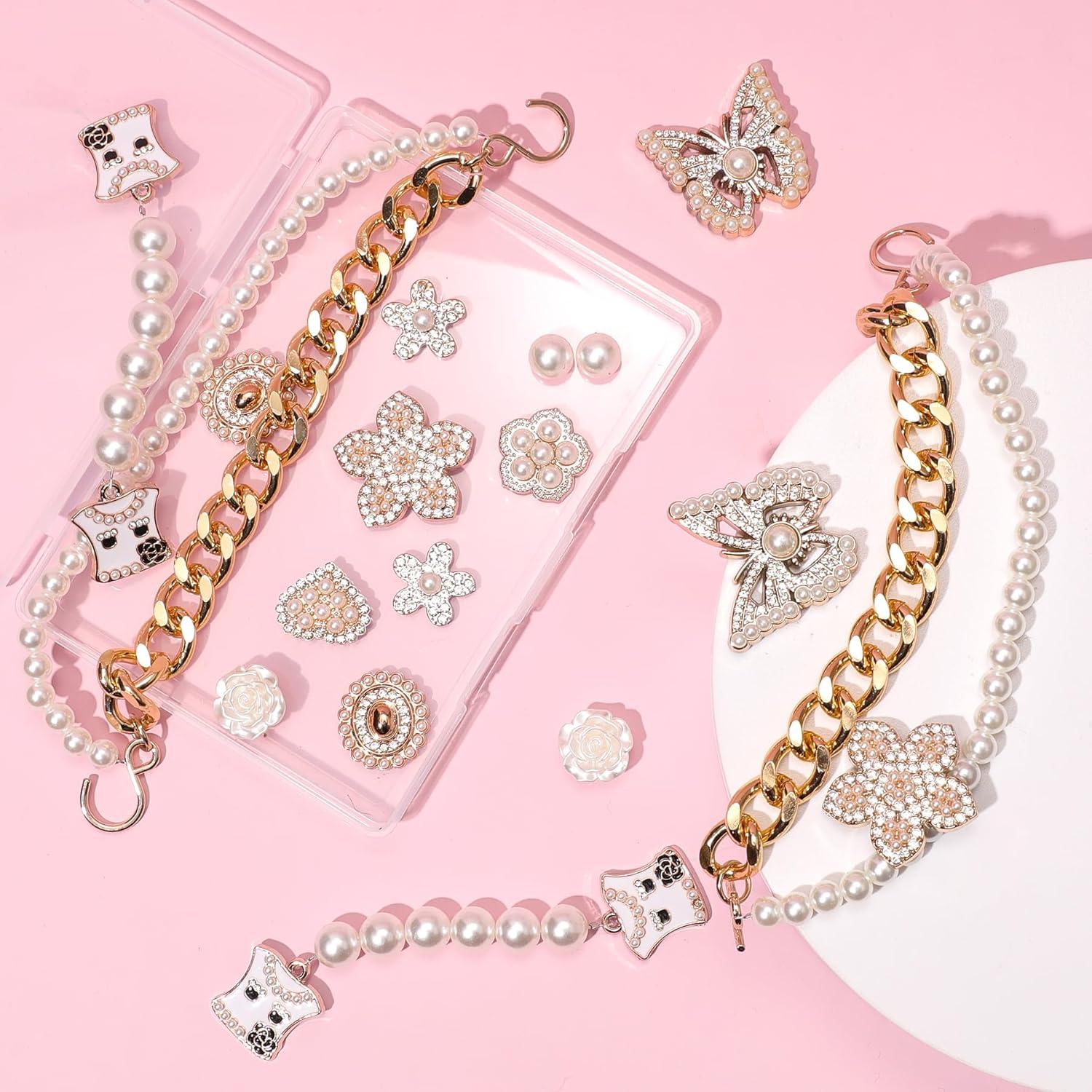 Cadena de Zapato Brillante para Mujeres con 20 Charms de Perlas