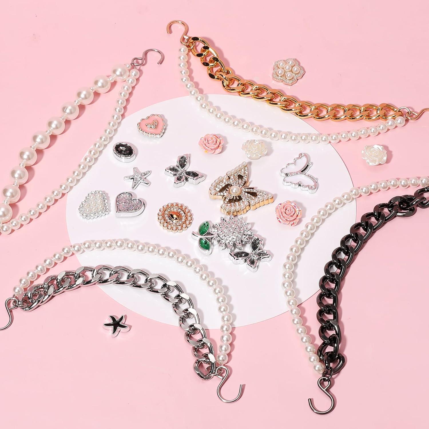Cadena de Zapato Brillante para Mujeres con 20 Charms de Perlas