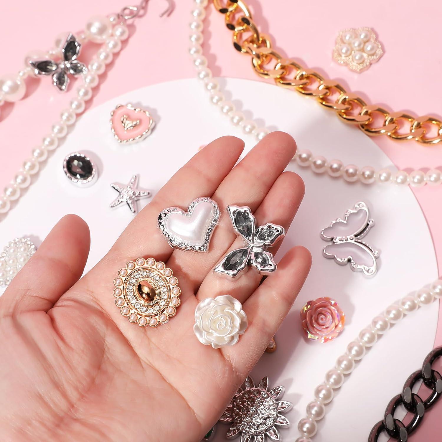 Cadena de Zapato Brillante para Mujeres con 20 Charms de Perlas