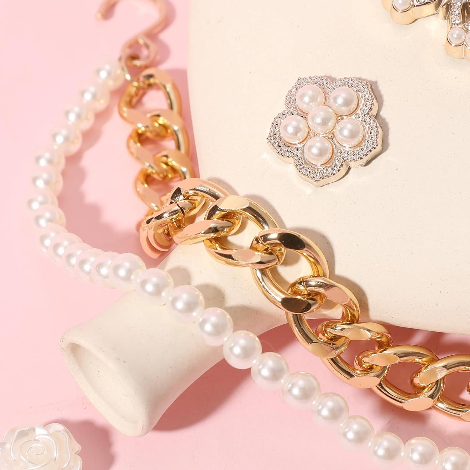 Cadena de Zapato Brillante para Mujeres con 20 Charms de Perlas