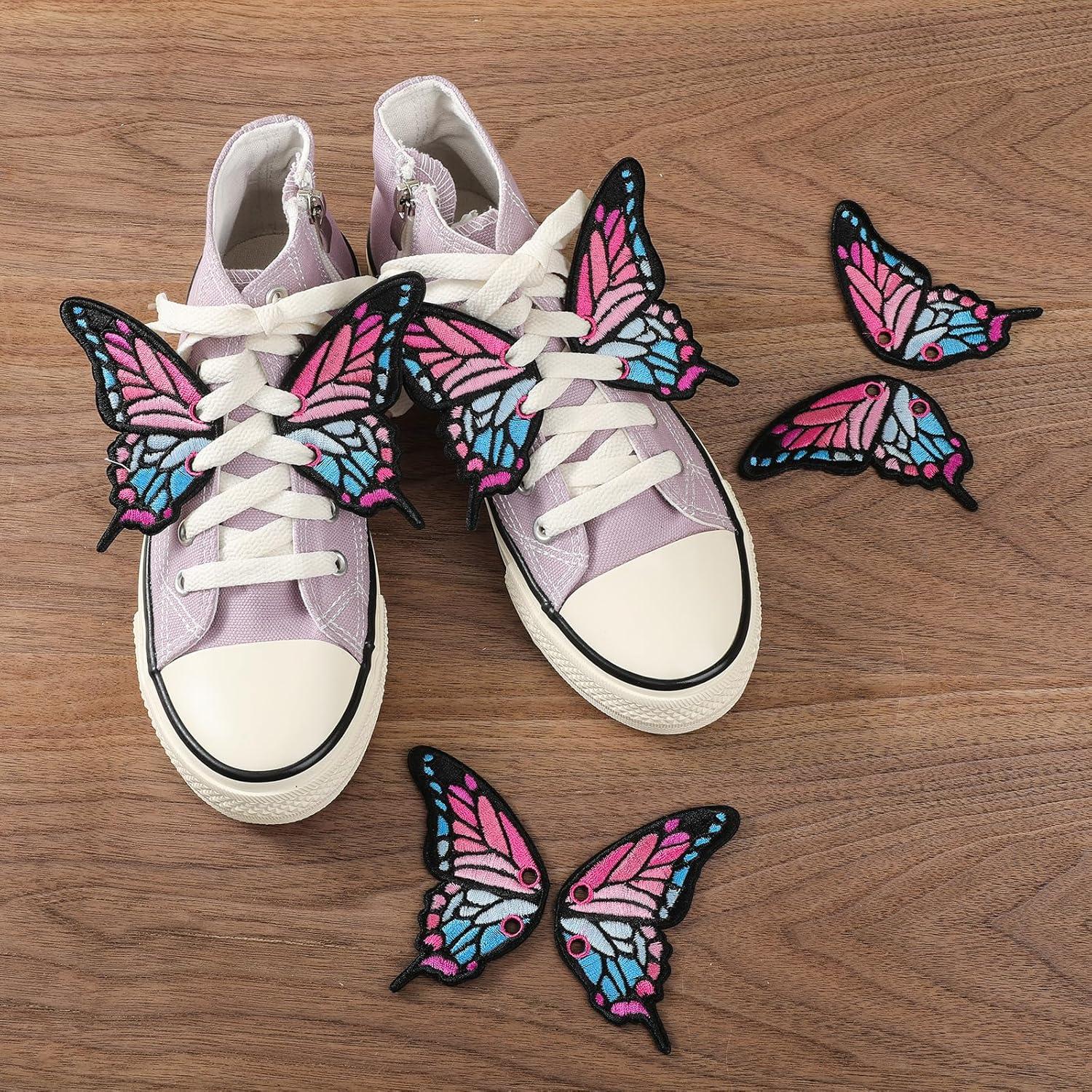 Encantos de Zapato Bordados Mariposa Púrpura para Zapatillas