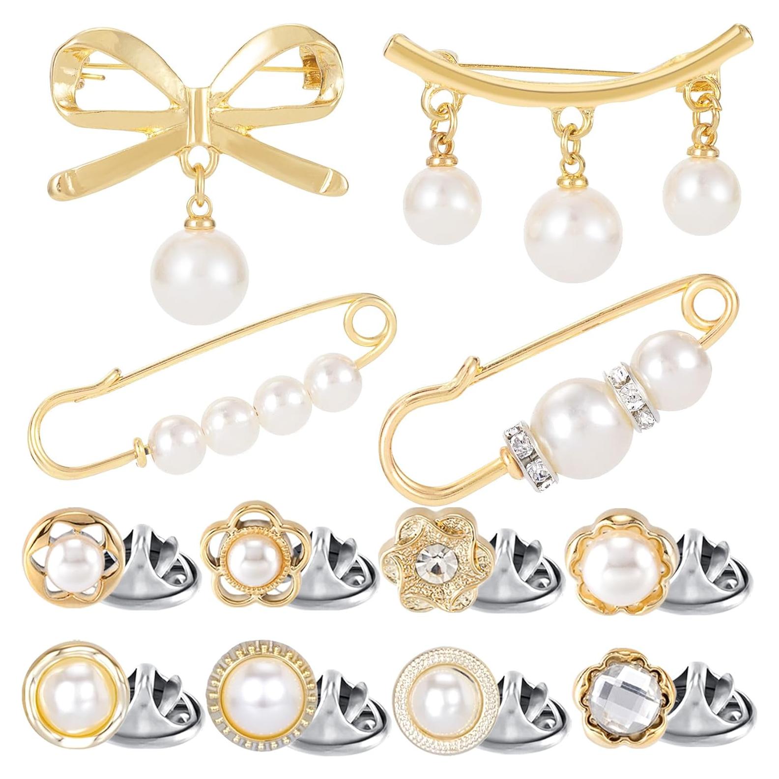 12 Alfileres de Seguridad Decorativos CustomyLife - Perlas y Lentejuelas