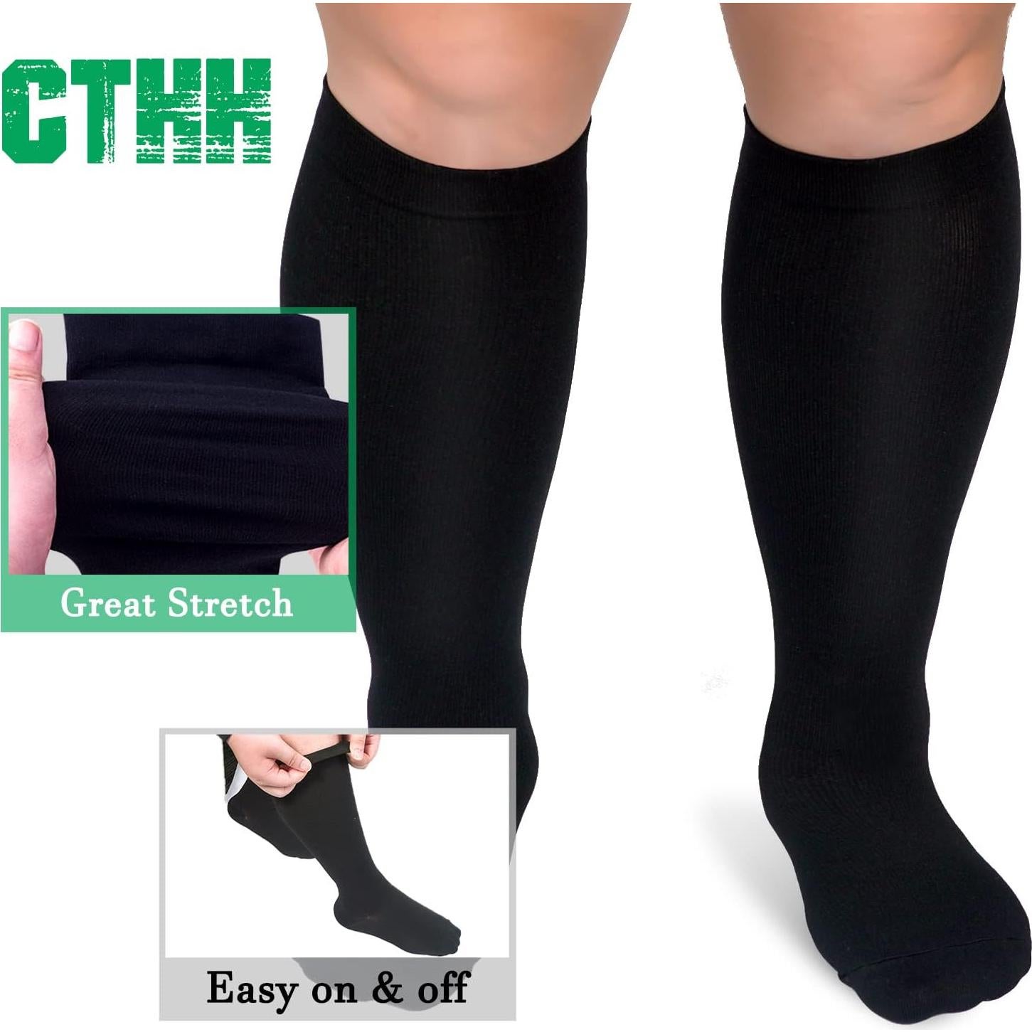 Paquete de 3 Medias de Compresión CTHH Talla Grande para Hombres y Mujeres