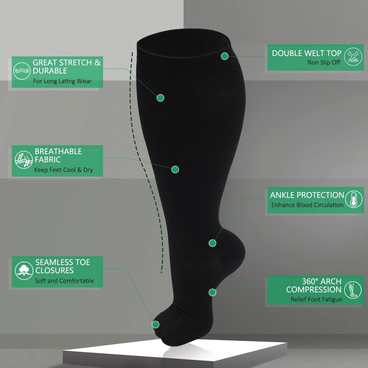 Paquete de 3 Medias de Compresión CTHH Talla Grande para Hombres y Mujeres