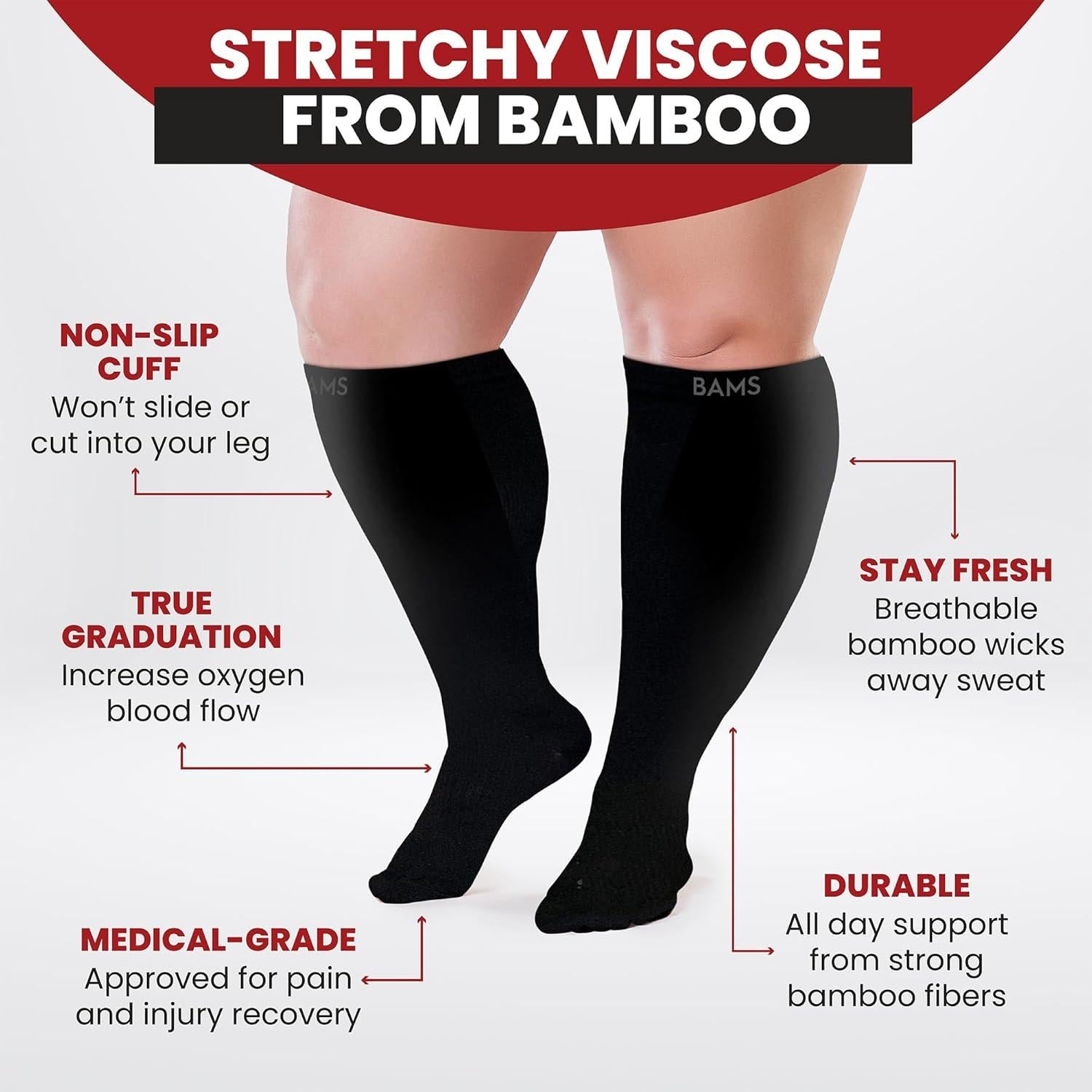 Calcetines de Compresión BAMS Talla Grande XL a XXXL Negro