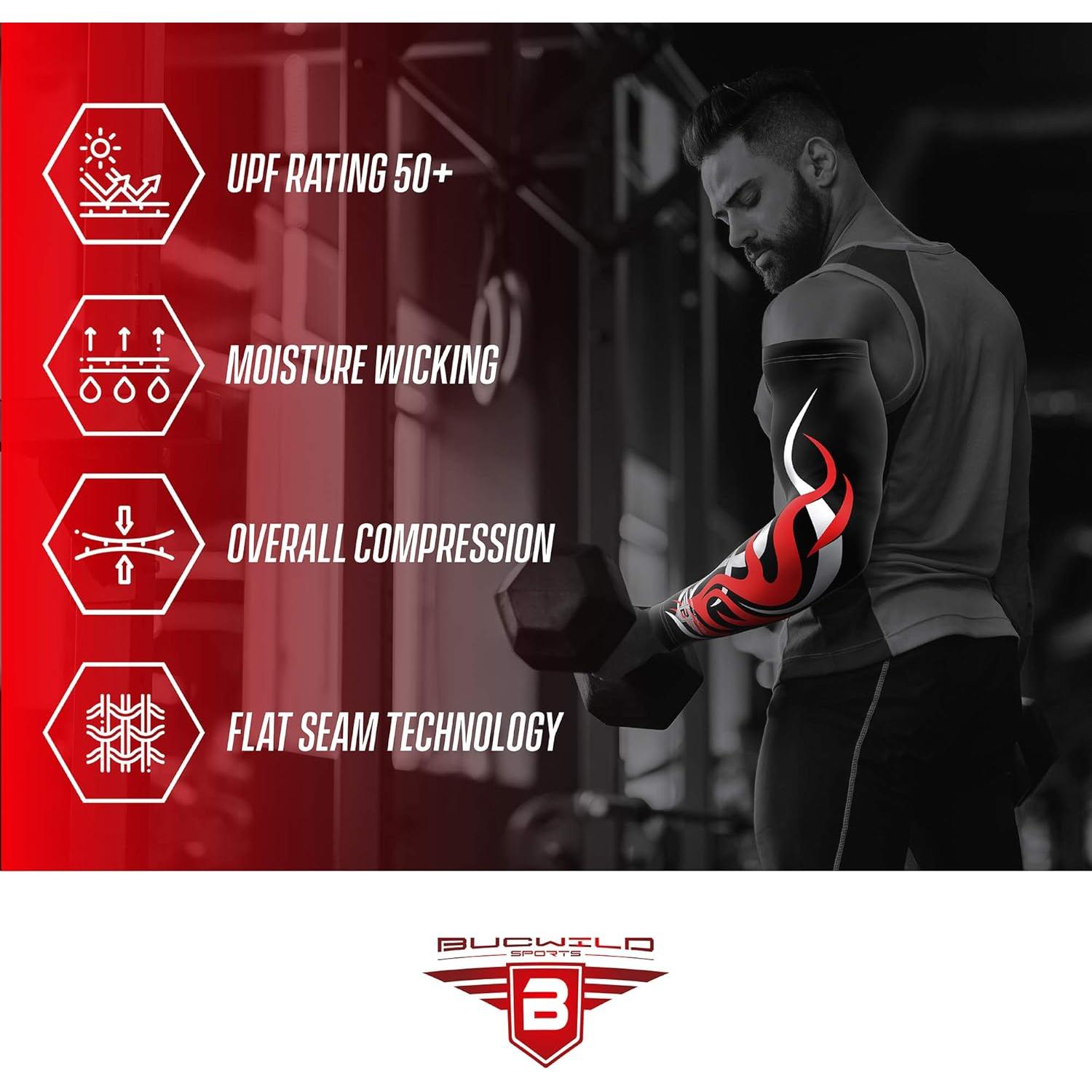 Manga de Compresión Bucwild Sports - Juvenil Pequeño - Camo Digital Rojo