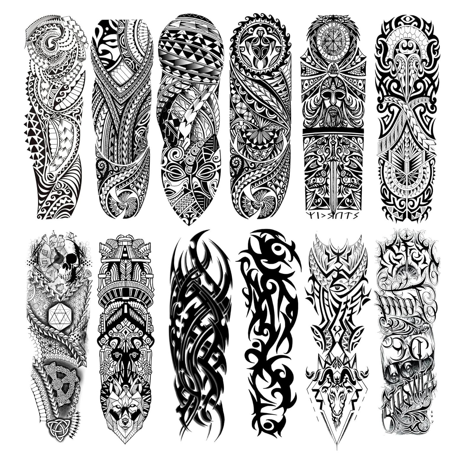 Mangas de Tatuajes Temporales Leoars Totem 12 Hojas